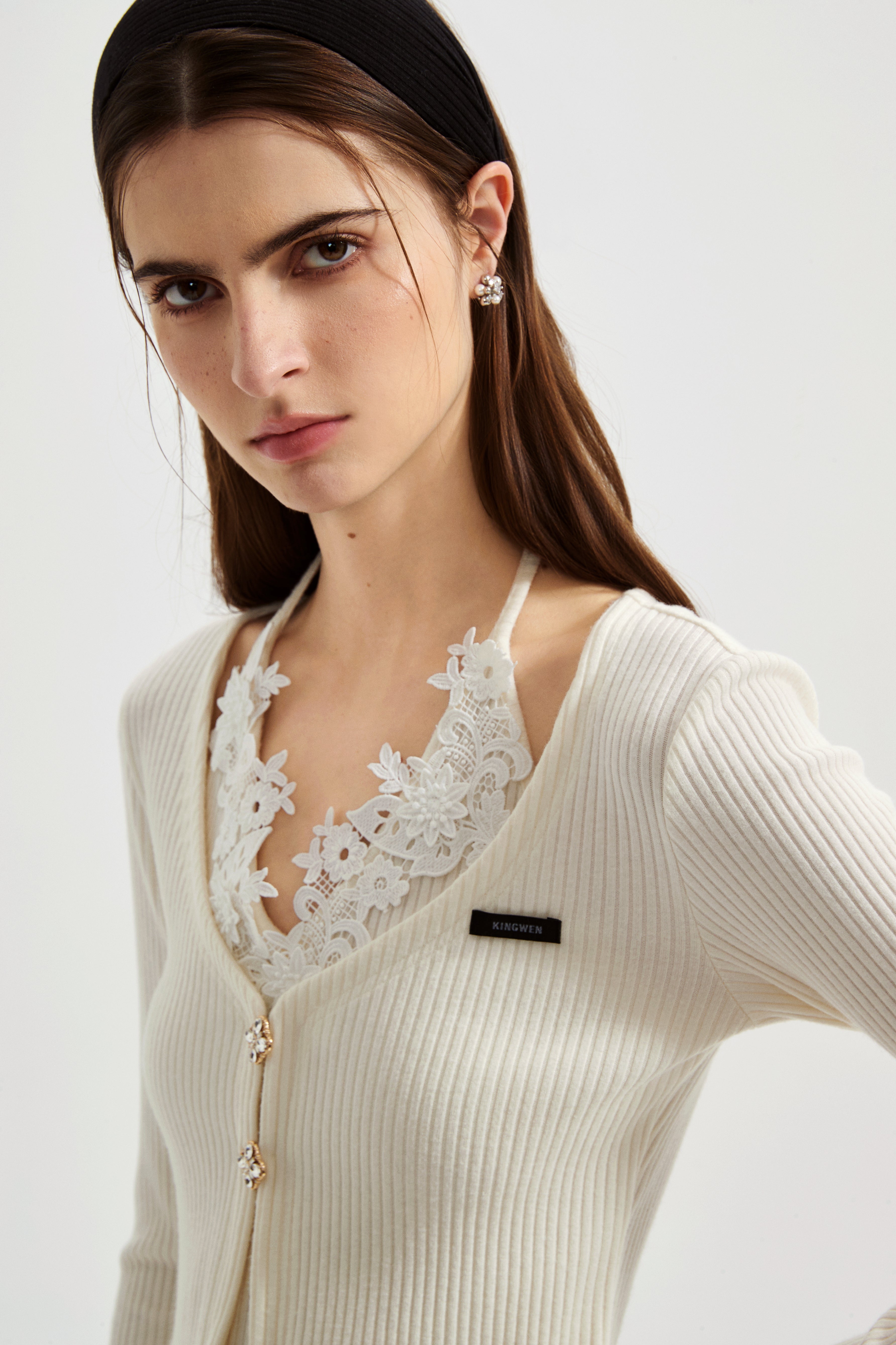 White Two-Piece Lace Halter Cardigan