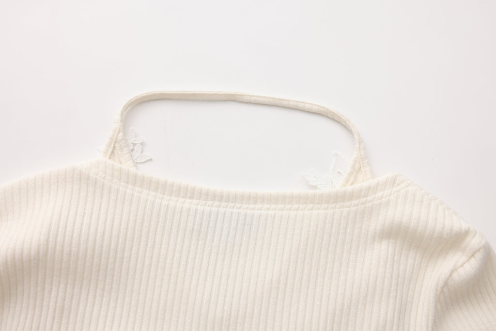 White Two-Piece Lace Halter Cardigan