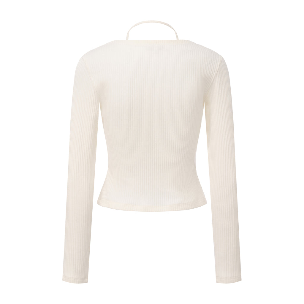 White Two-Piece Lace Halter Cardigan