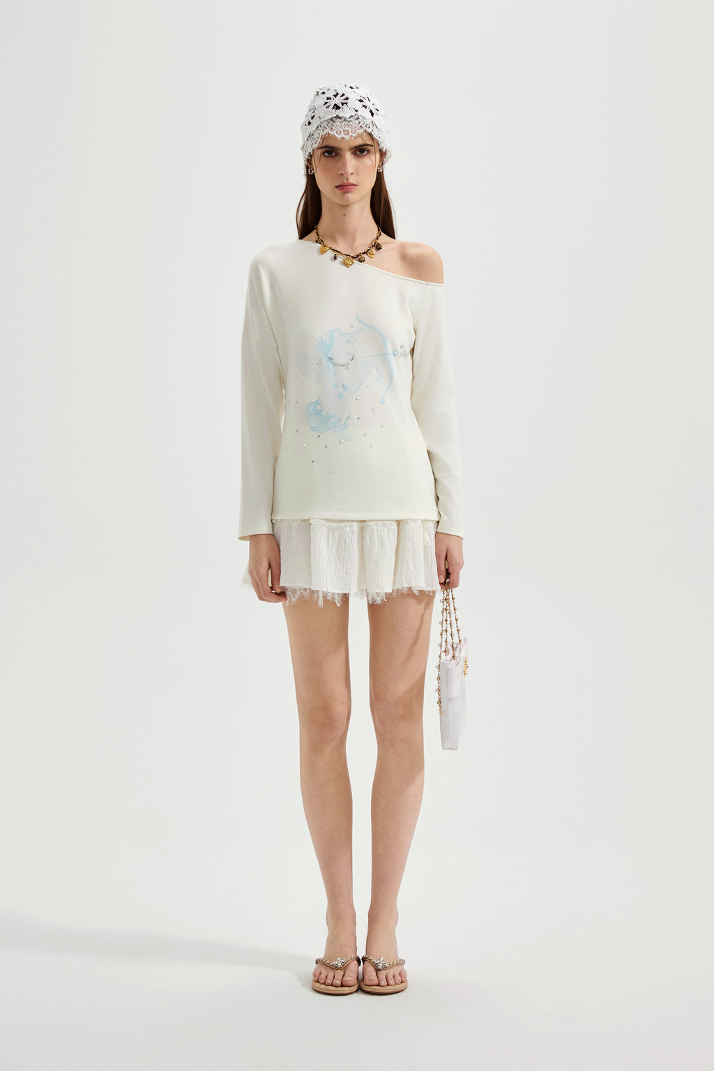 Rhinestone-Studded Pony Print T-Shirt