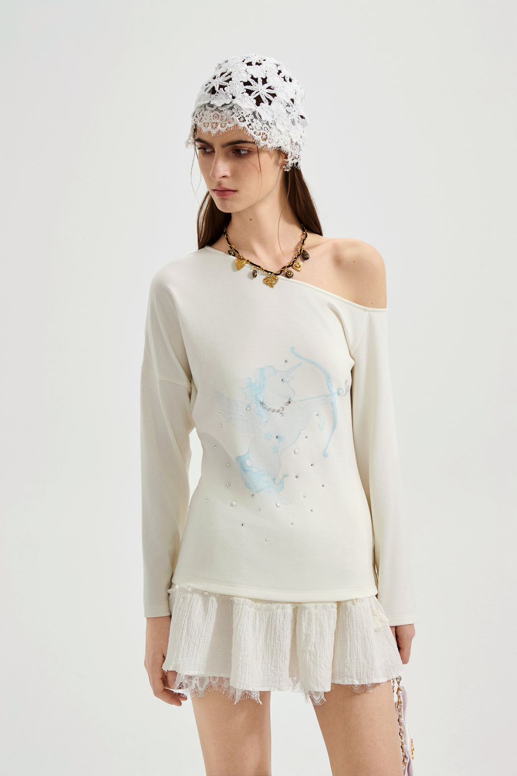 Rhinestone-Studded Pony Print T-Shirt