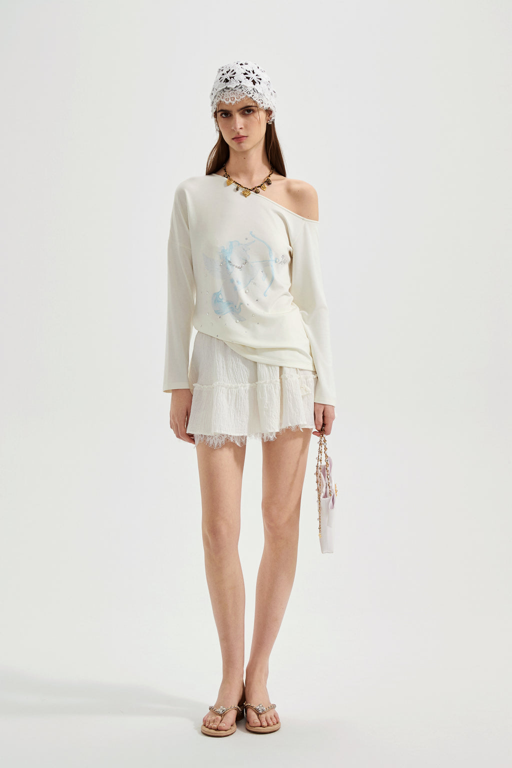 Rhinestone-Studded Pony Print T-Shirt