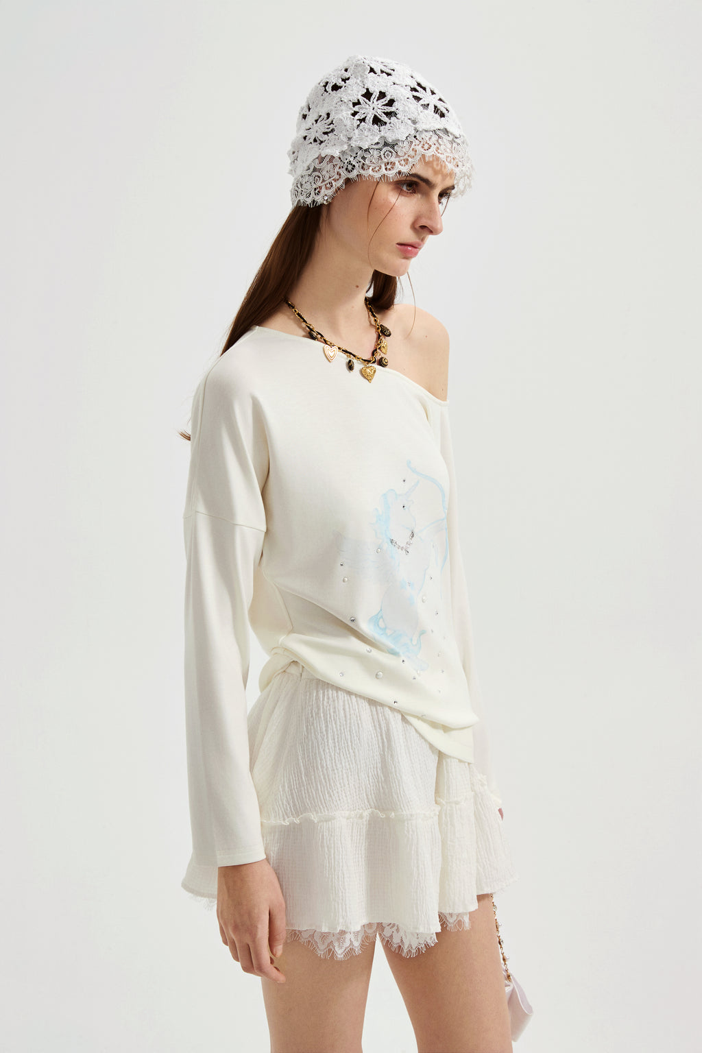 Rhinestone-Studded Pony Print T-Shirt