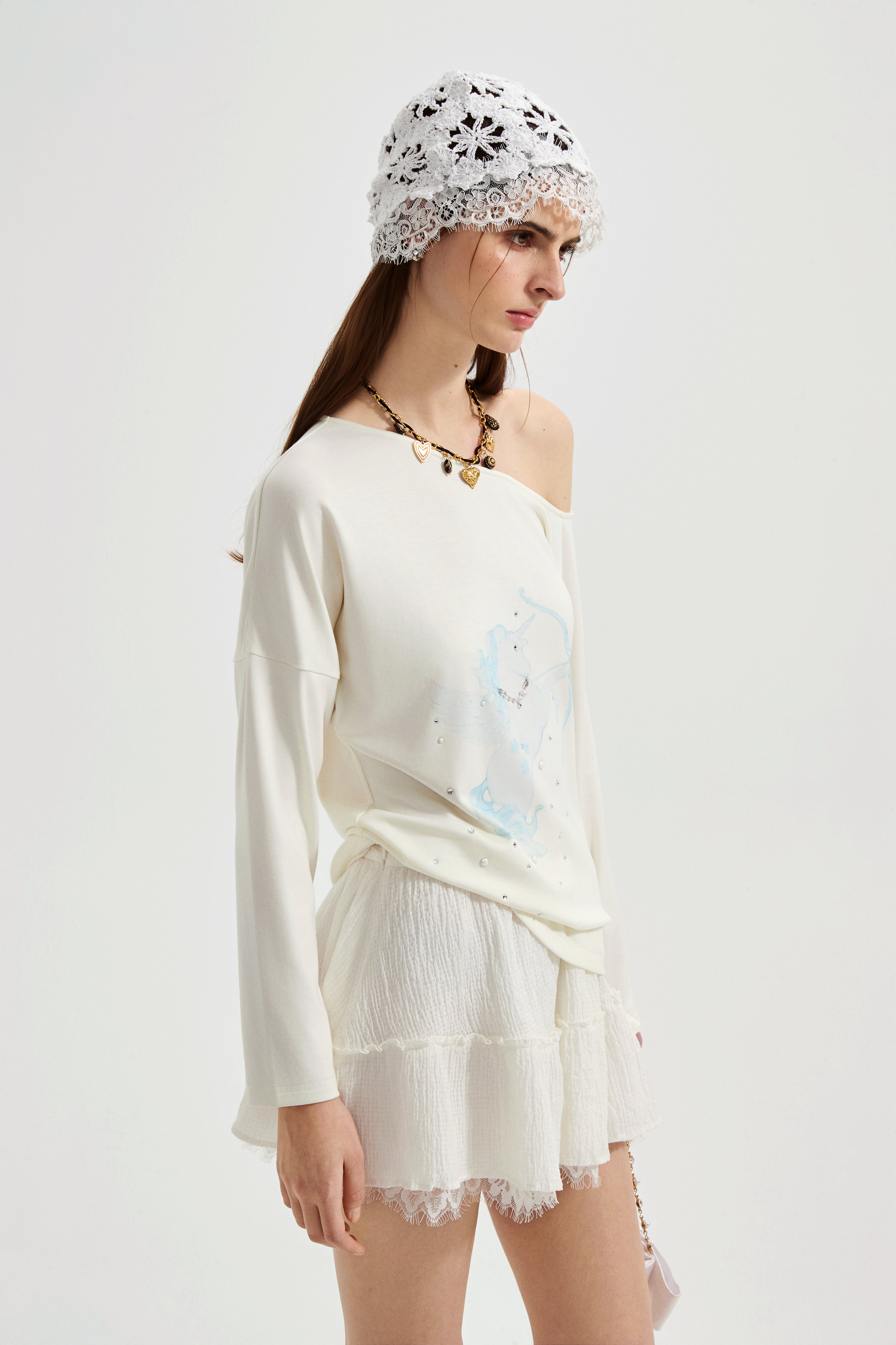 Rhinestone-Studded Pony Print T-Shirt