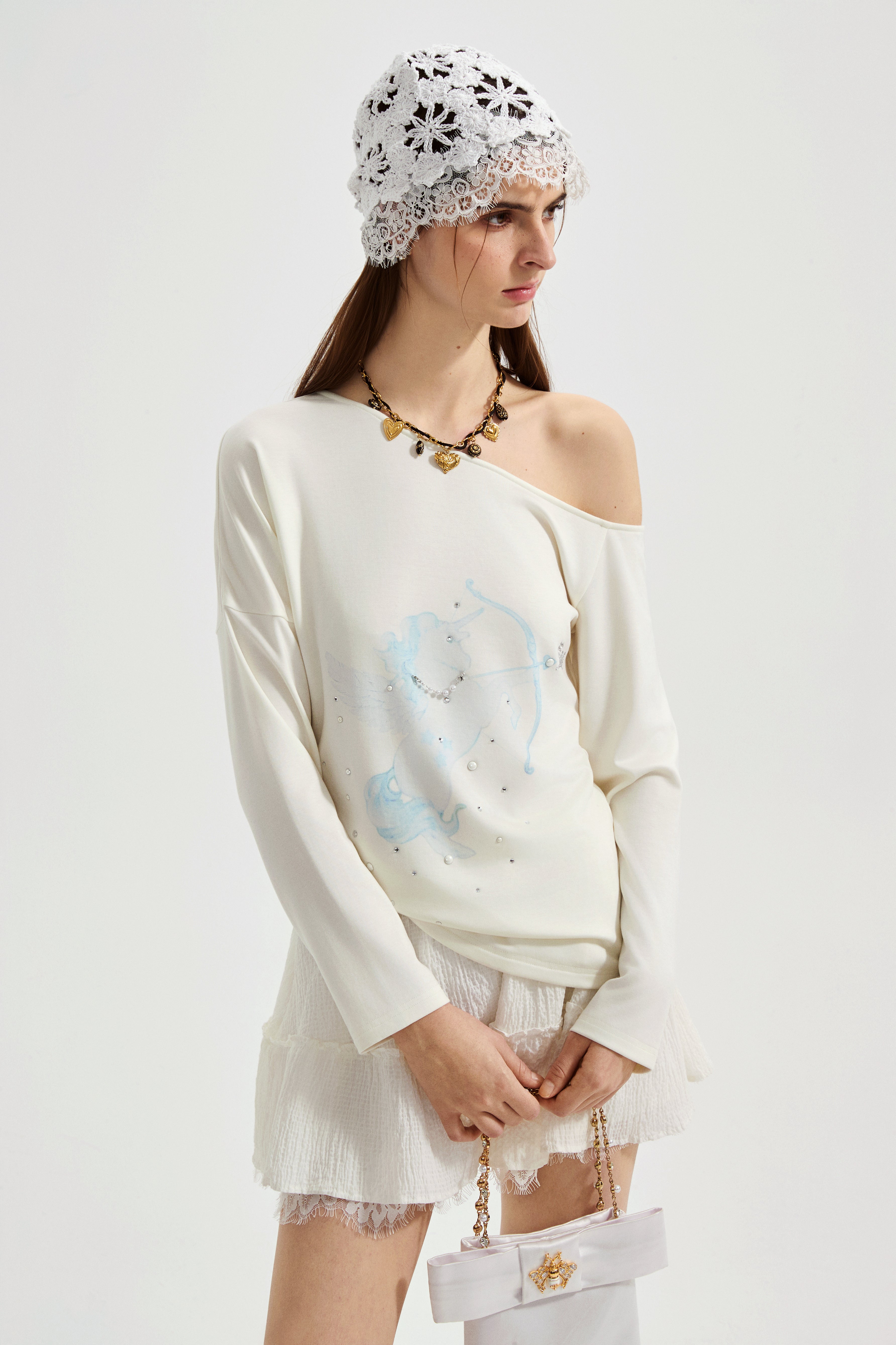 Rhinestone-Studded Pony Print T-Shirt