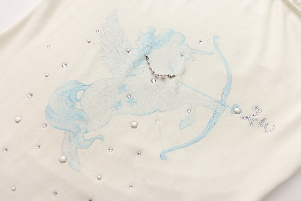 Rhinestone-Studded Pony Print T-Shirt