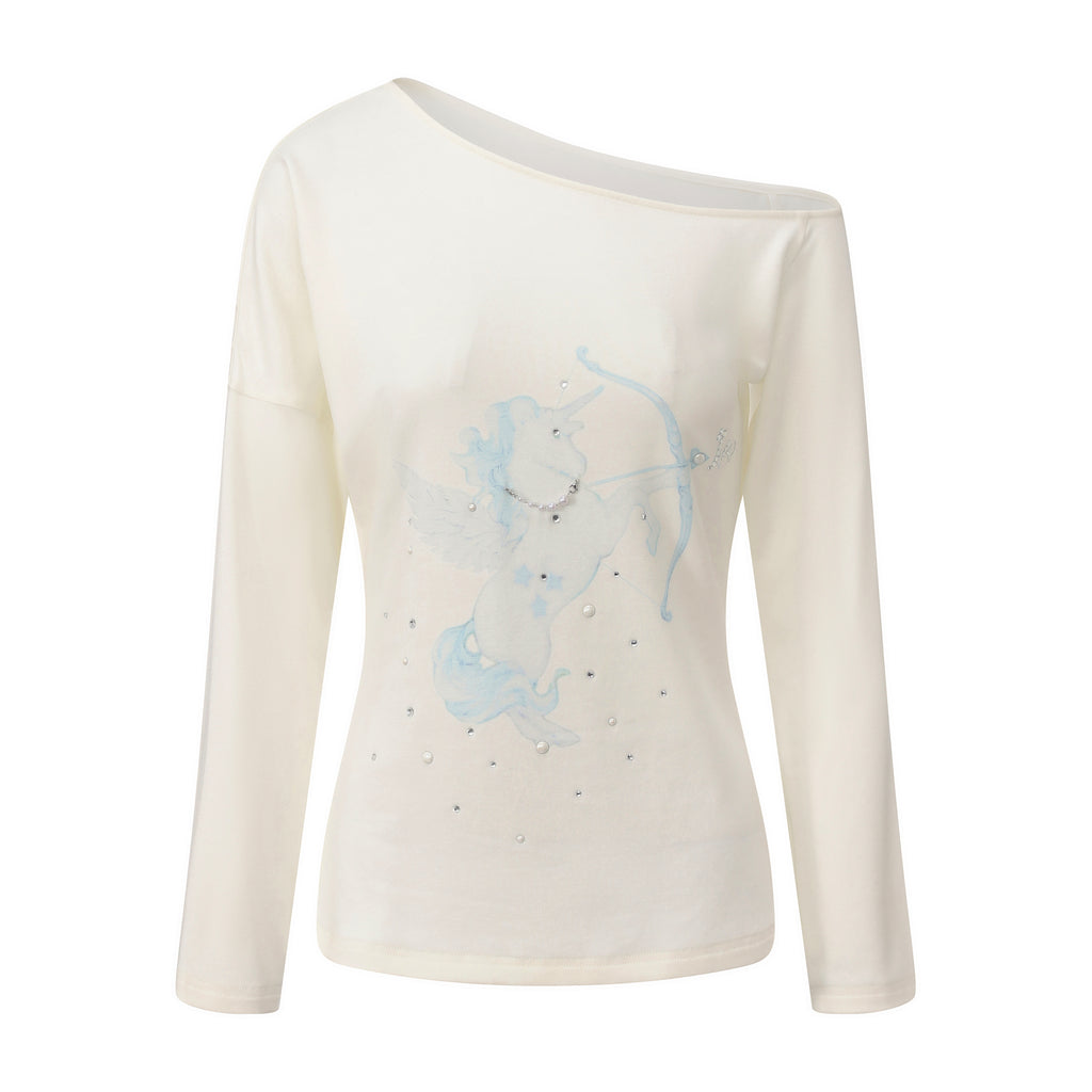 Rhinestone-Studded Pony Print T-Shirt