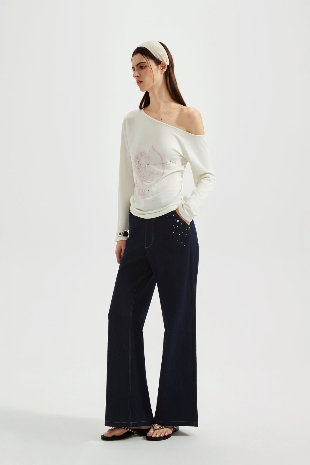 Pink Rhinestone-Studded Pony Print T-Shirt