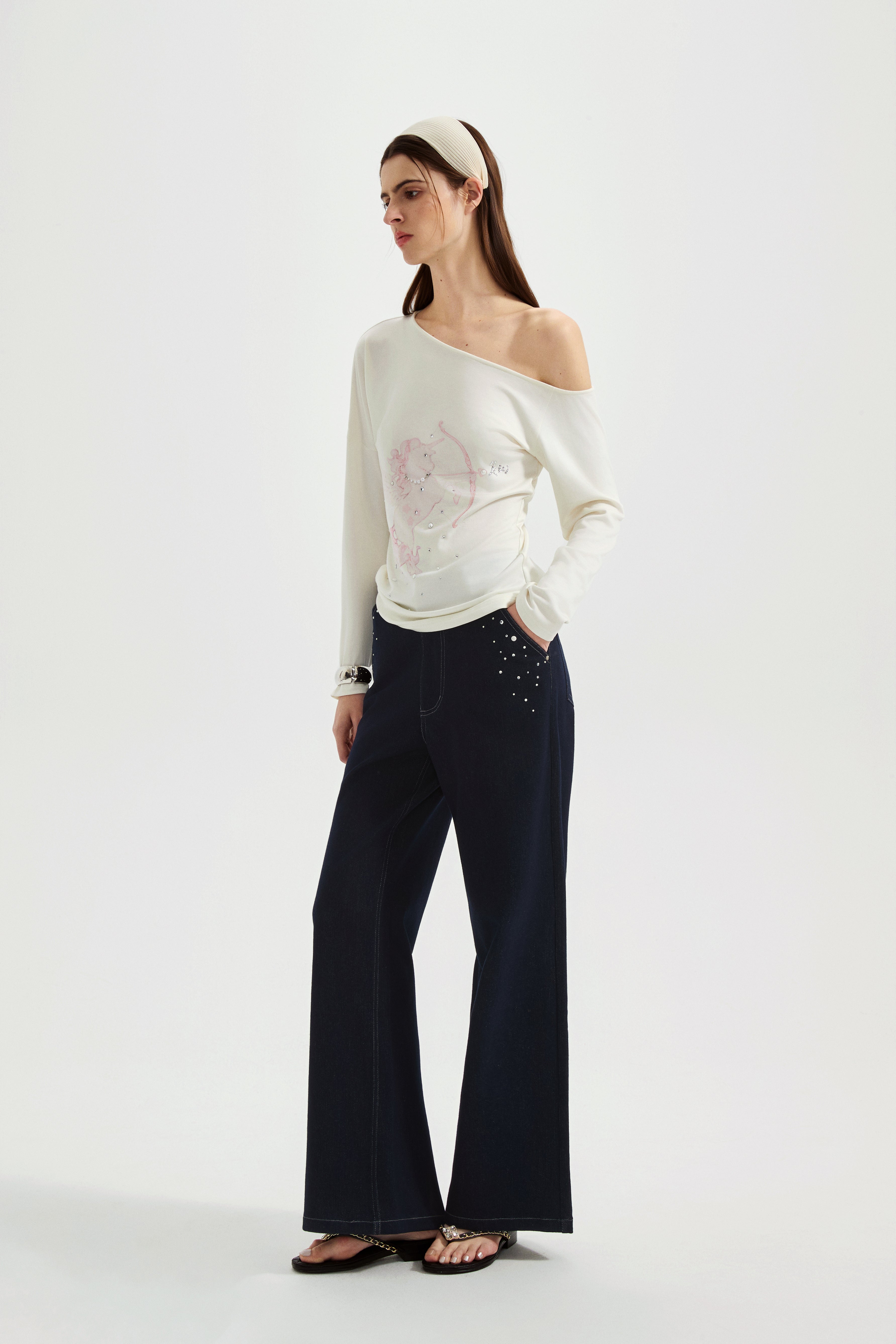 Pink Rhinestone-Studded Pony Print T-Shirt