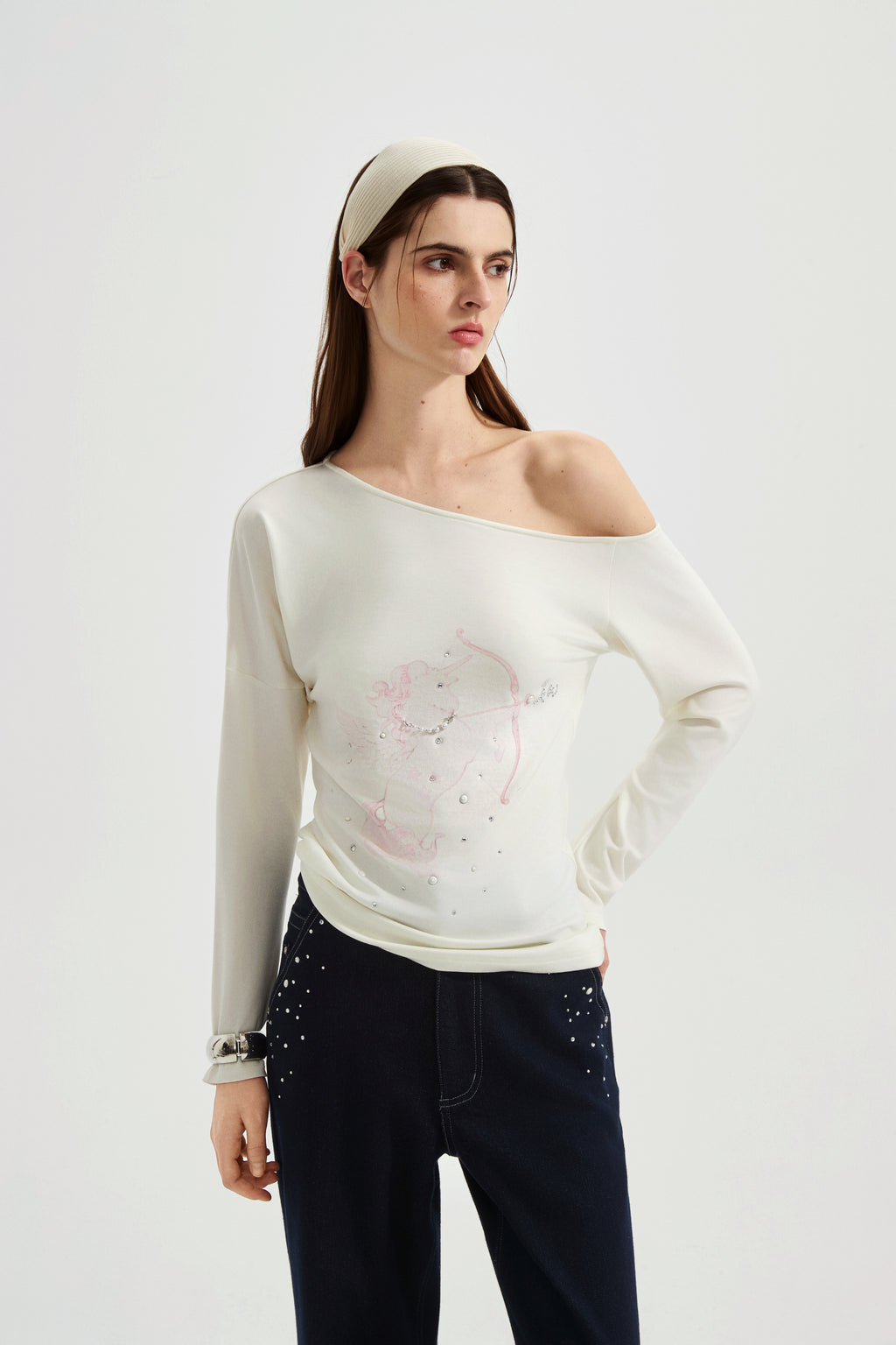 Pink Rhinestone-Studded Pony Print T-Shirt