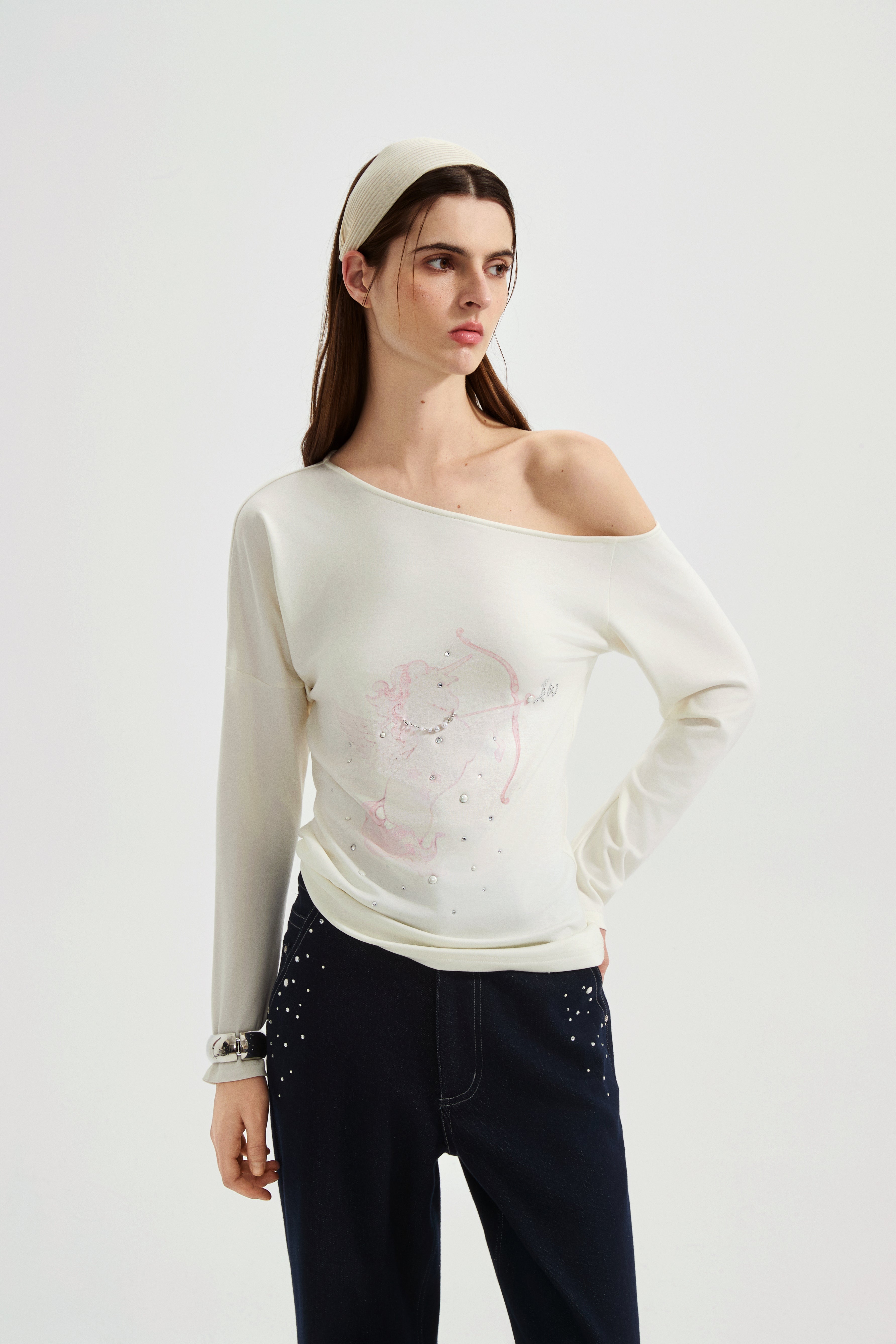 Pink Rhinestone-Studded Pony Print T-Shirt