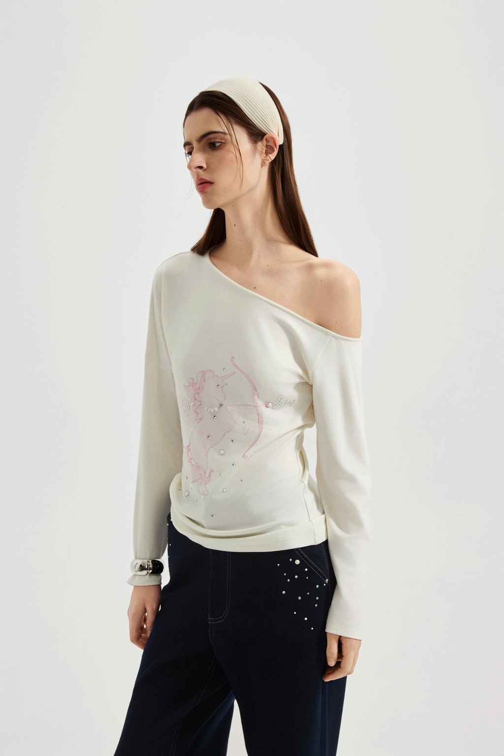 Pink Rhinestone-Studded Pony Print T-Shirt