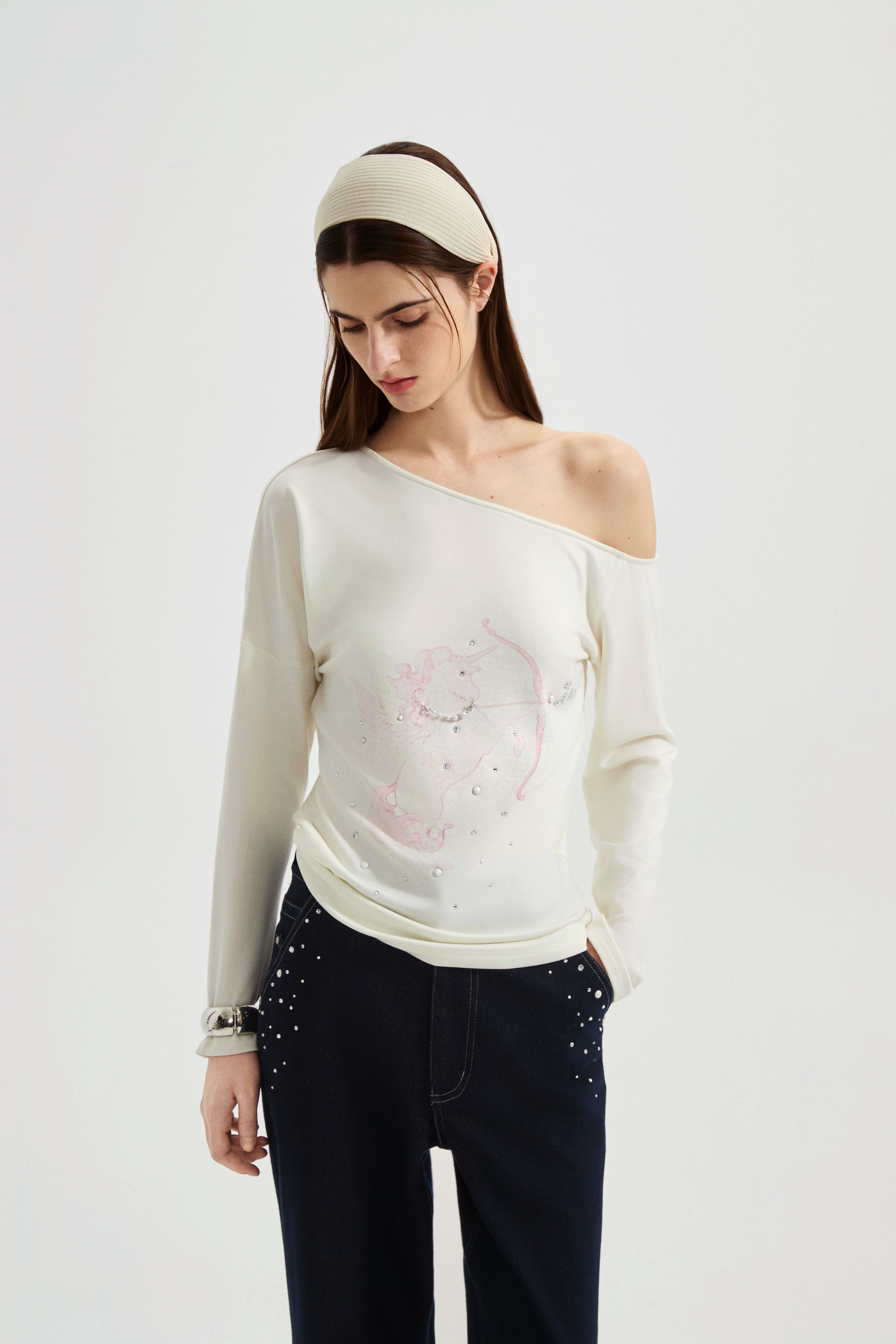 Pink Rhinestone-Studded Pony Print T-Shirt