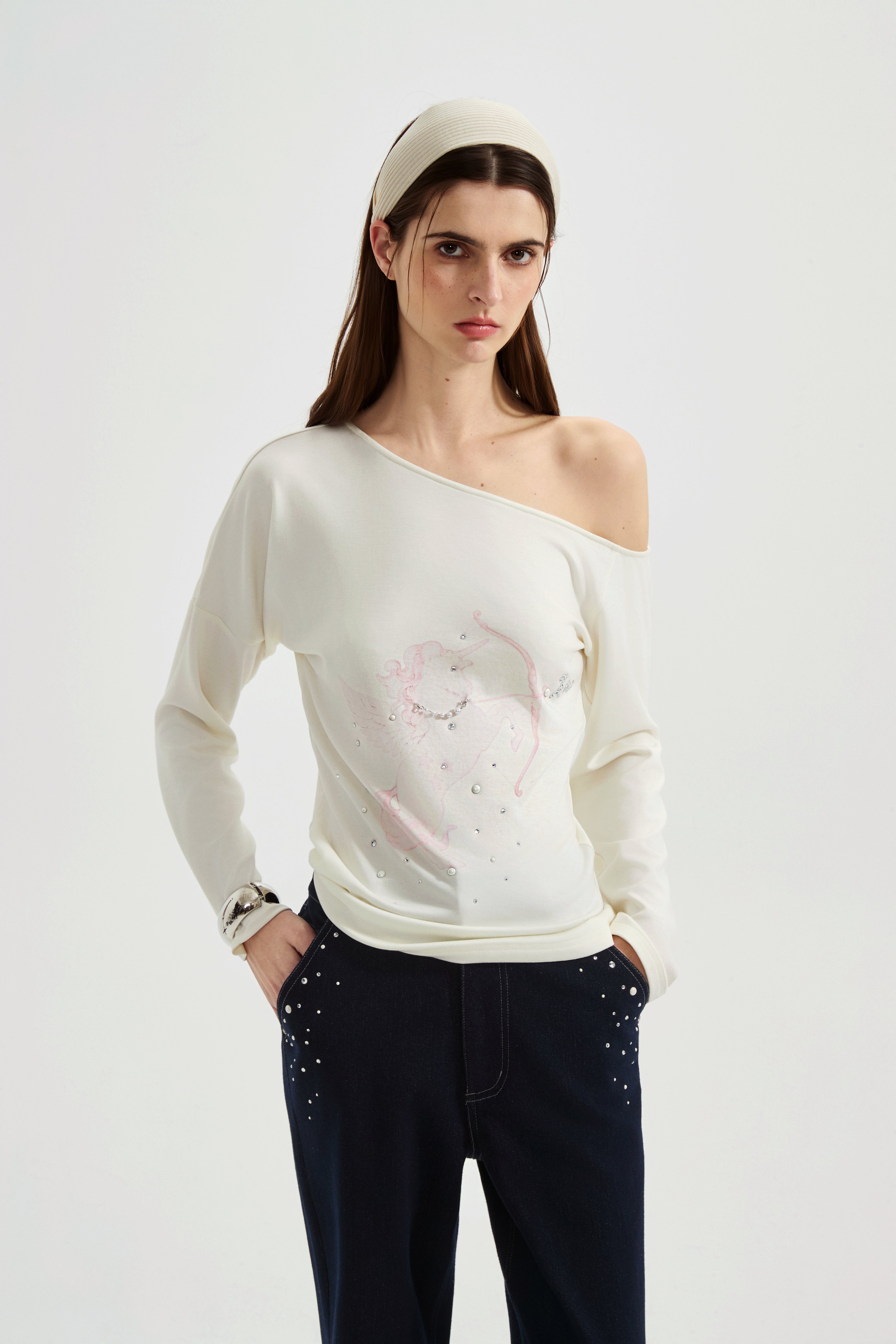 Pink Rhinestone-Studded Pony Print T-Shirt