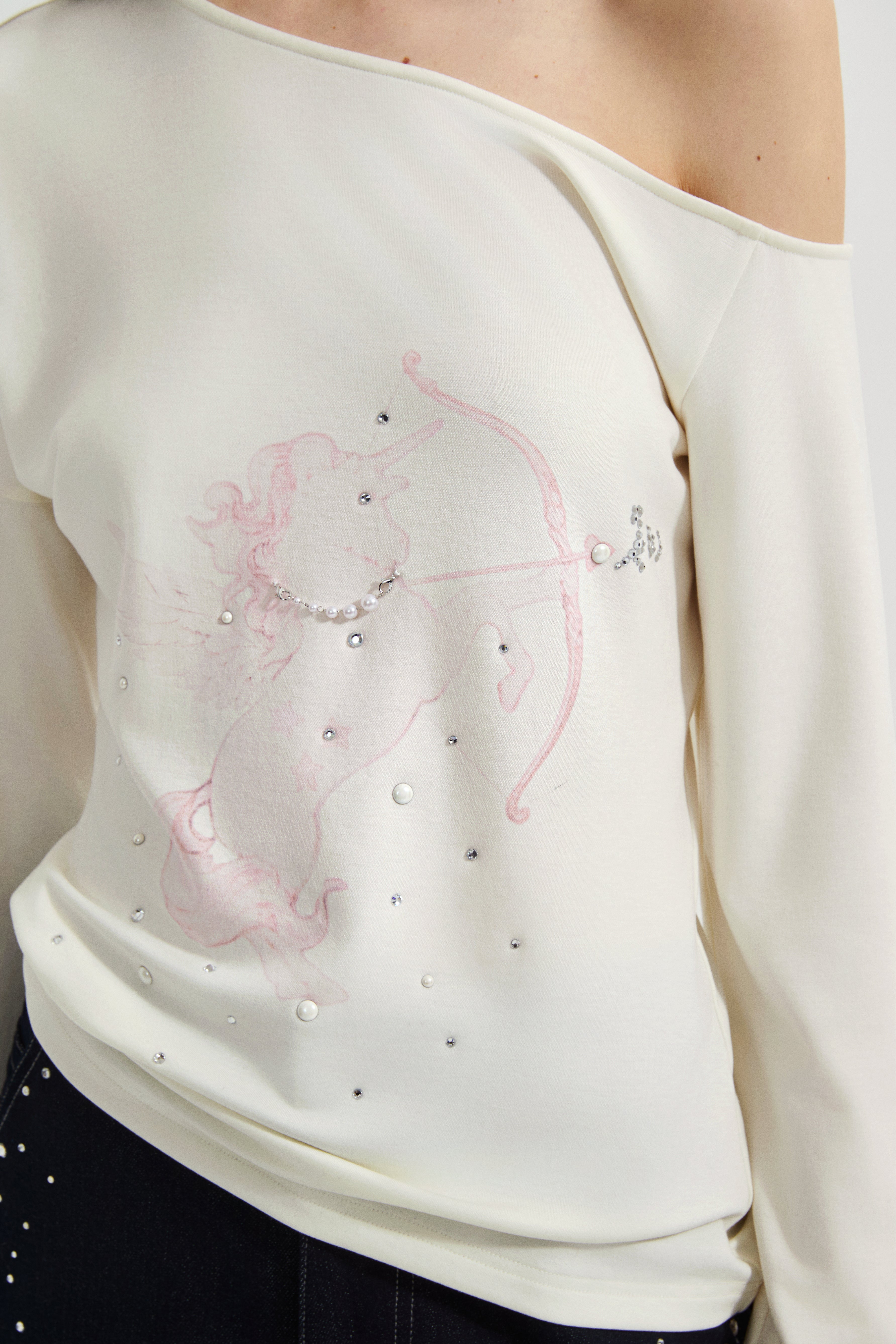 Pink Rhinestone-Studded Pony Print T-Shirt