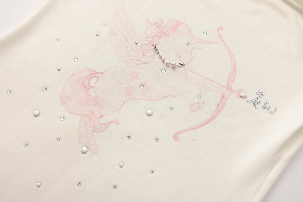 Pink Rhinestone-Studded Pony Print T-Shirt