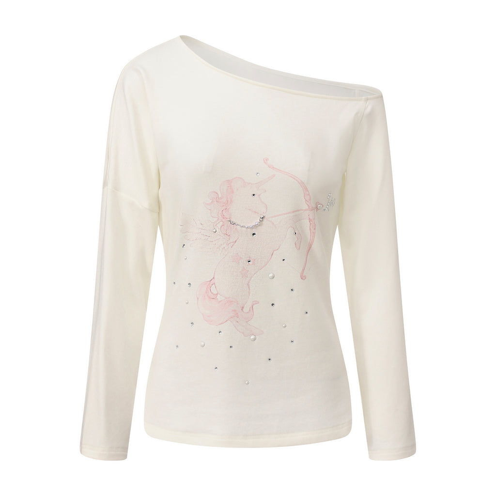 Pink Rhinestone-Studded Pony Print T-Shirt