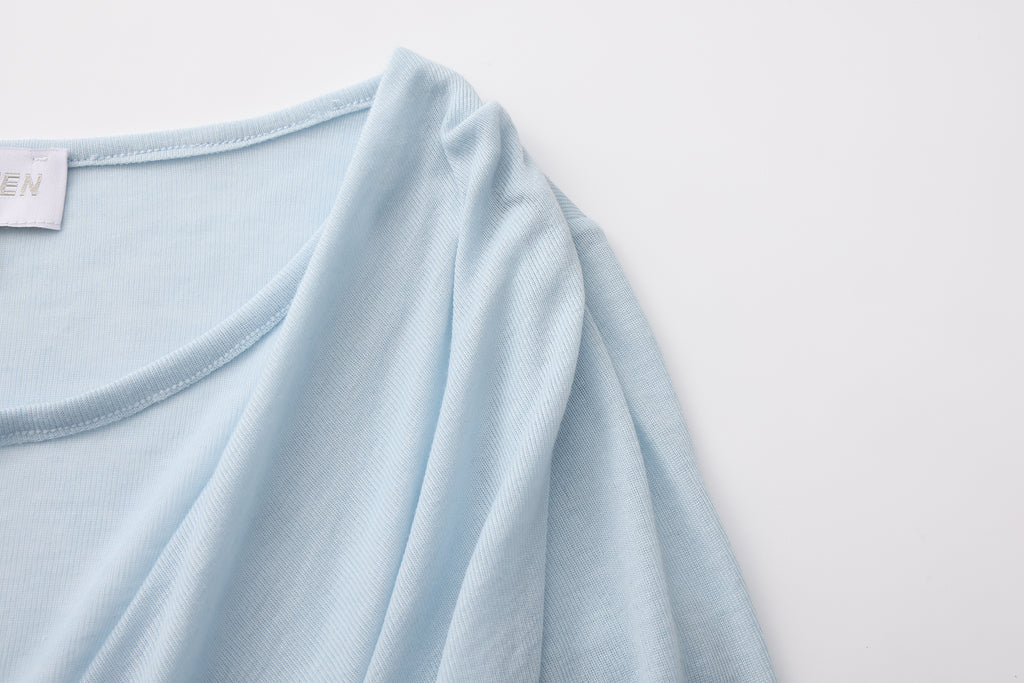 Blue Lace Flutter Neck Long Sleeved Top