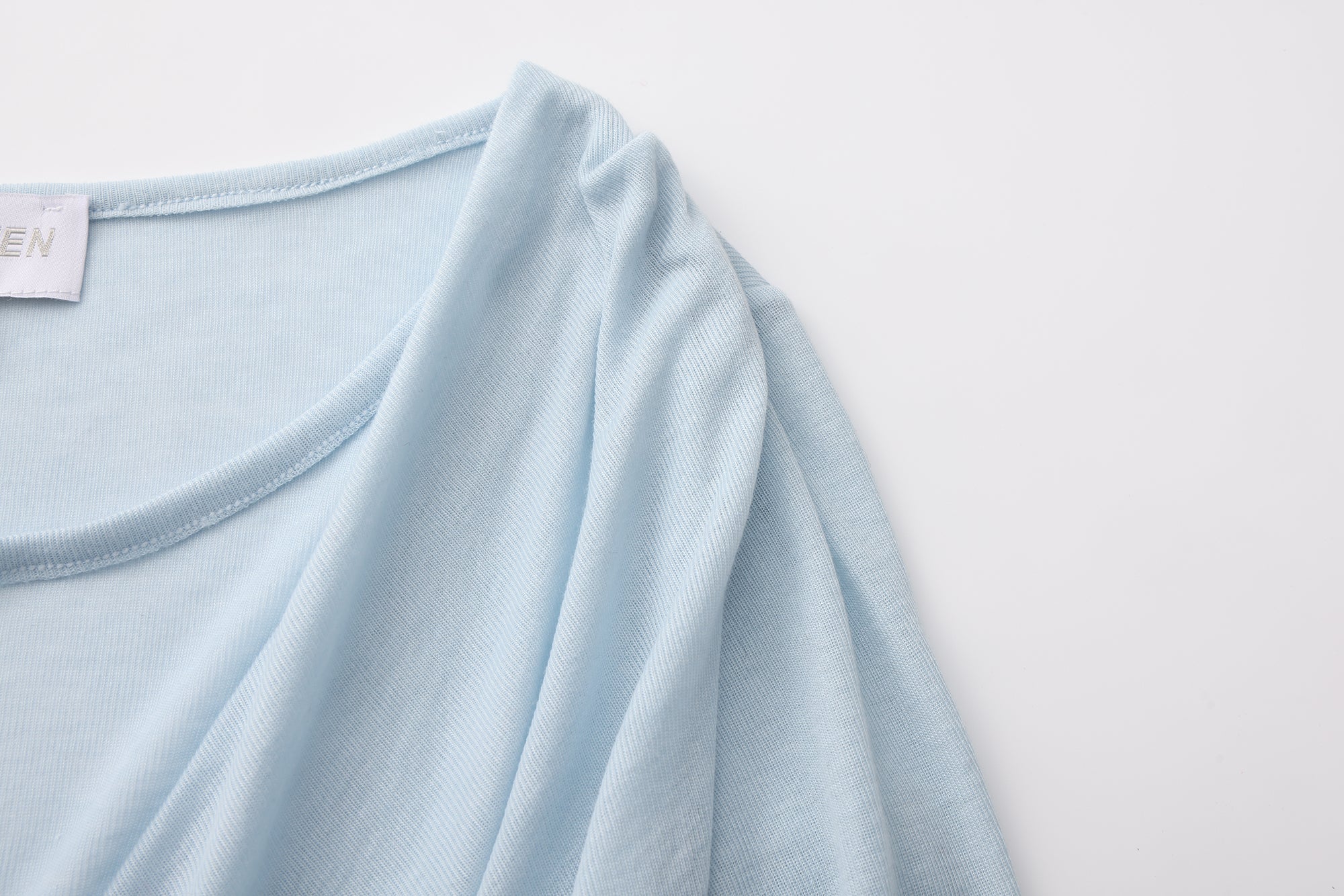 Blue Lace Flutter Neck Long Sleeved Top