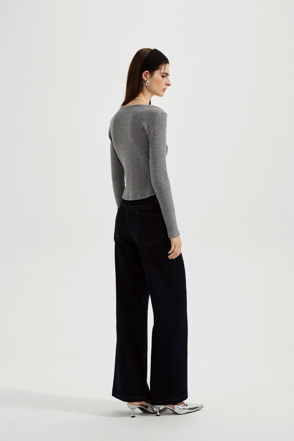 Grey Two-Piece Diamond-Studded Button-Up Strapless Cardigan