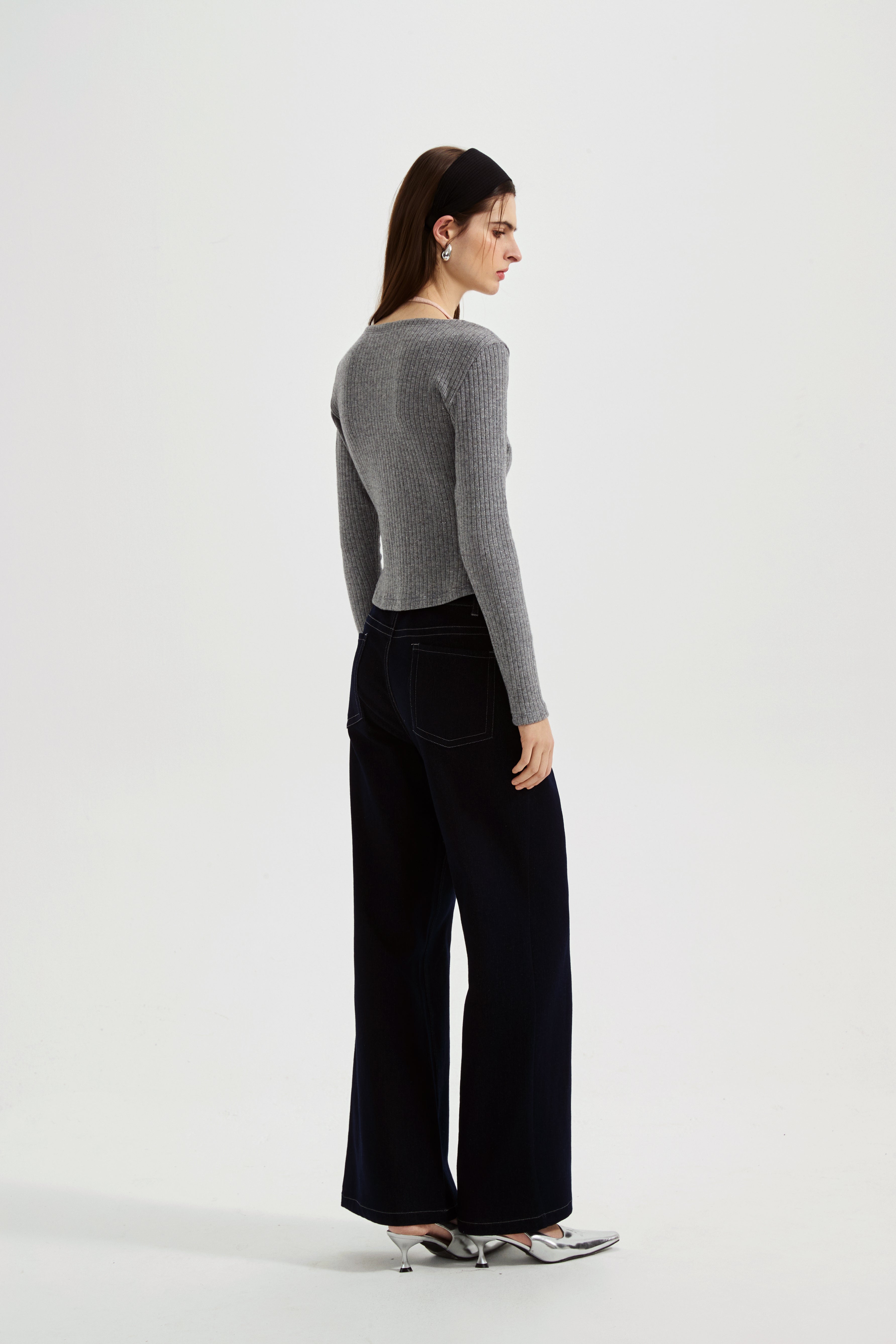 Grey Two-Piece Diamond-Studded Button-Up Strapless Cardigan