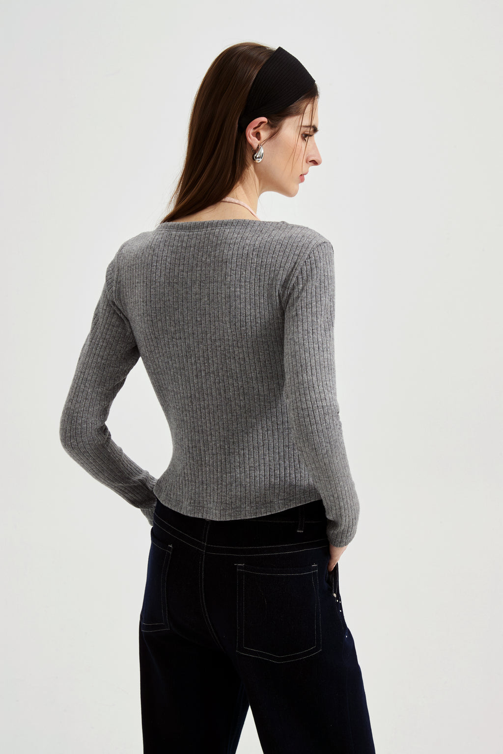 Grey Two-Piece Diamond-Studded Button-Up Strapless Cardigan