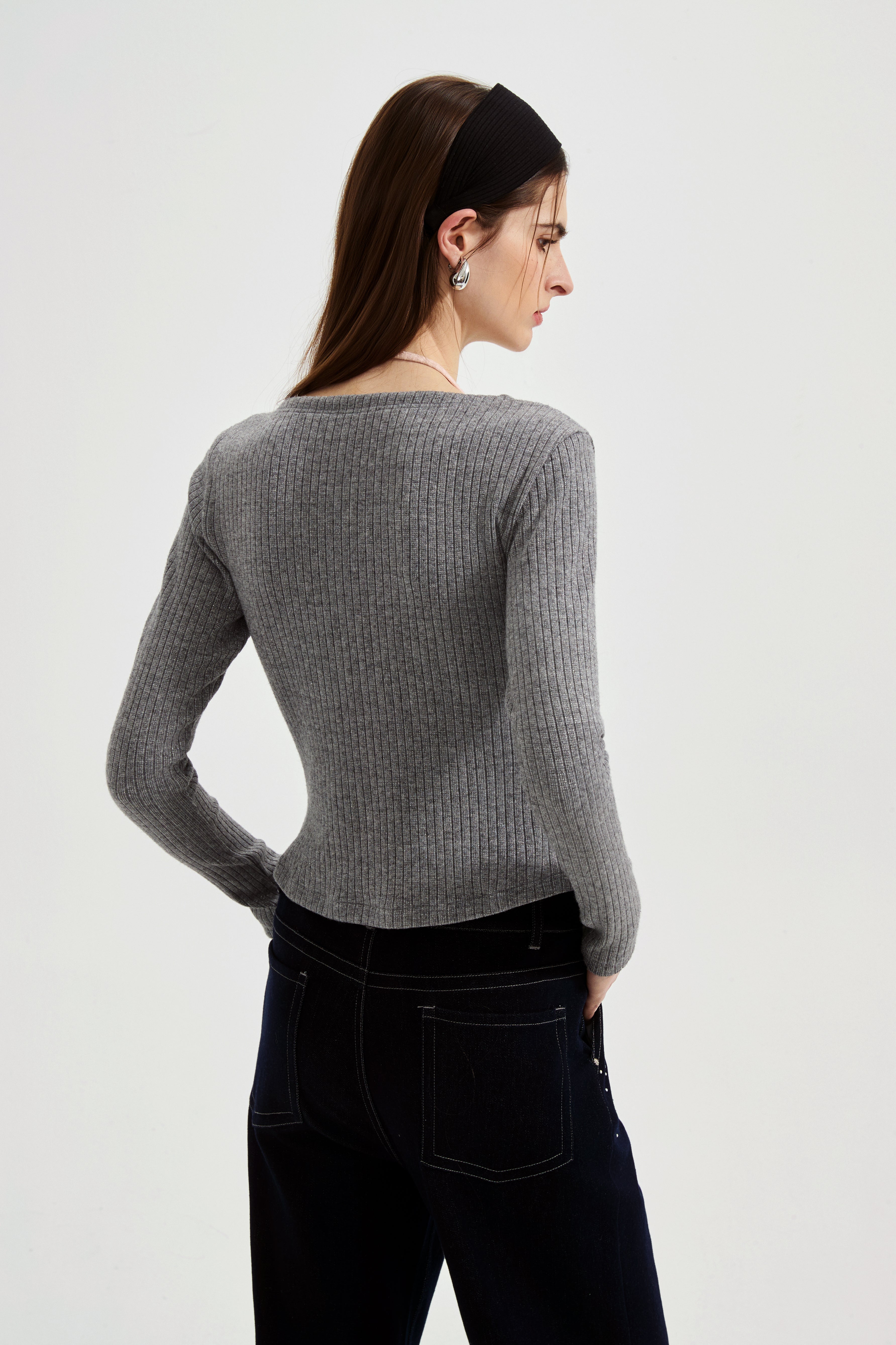 Grey Two-Piece Diamond-Studded Button-Up Strapless Cardigan