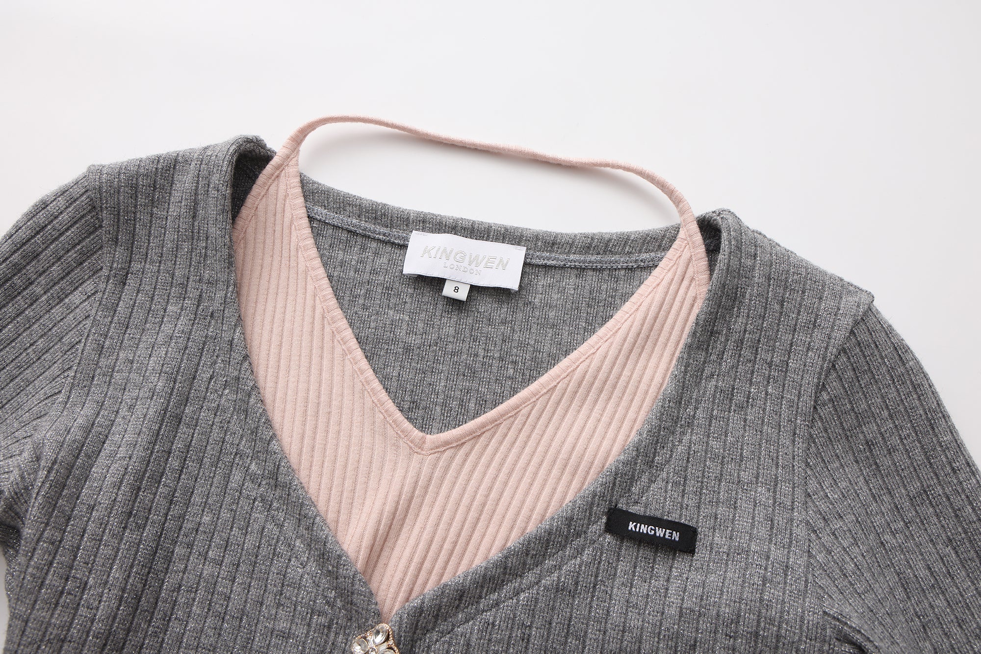 Grey Two-Piece Diamond-Studded Button-Up Strapless Cardigan