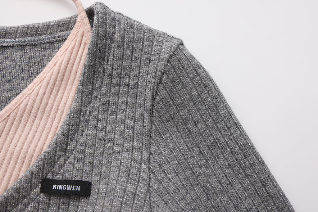 Grey Two-Piece Diamond-Studded Button-Up Strapless Cardigan