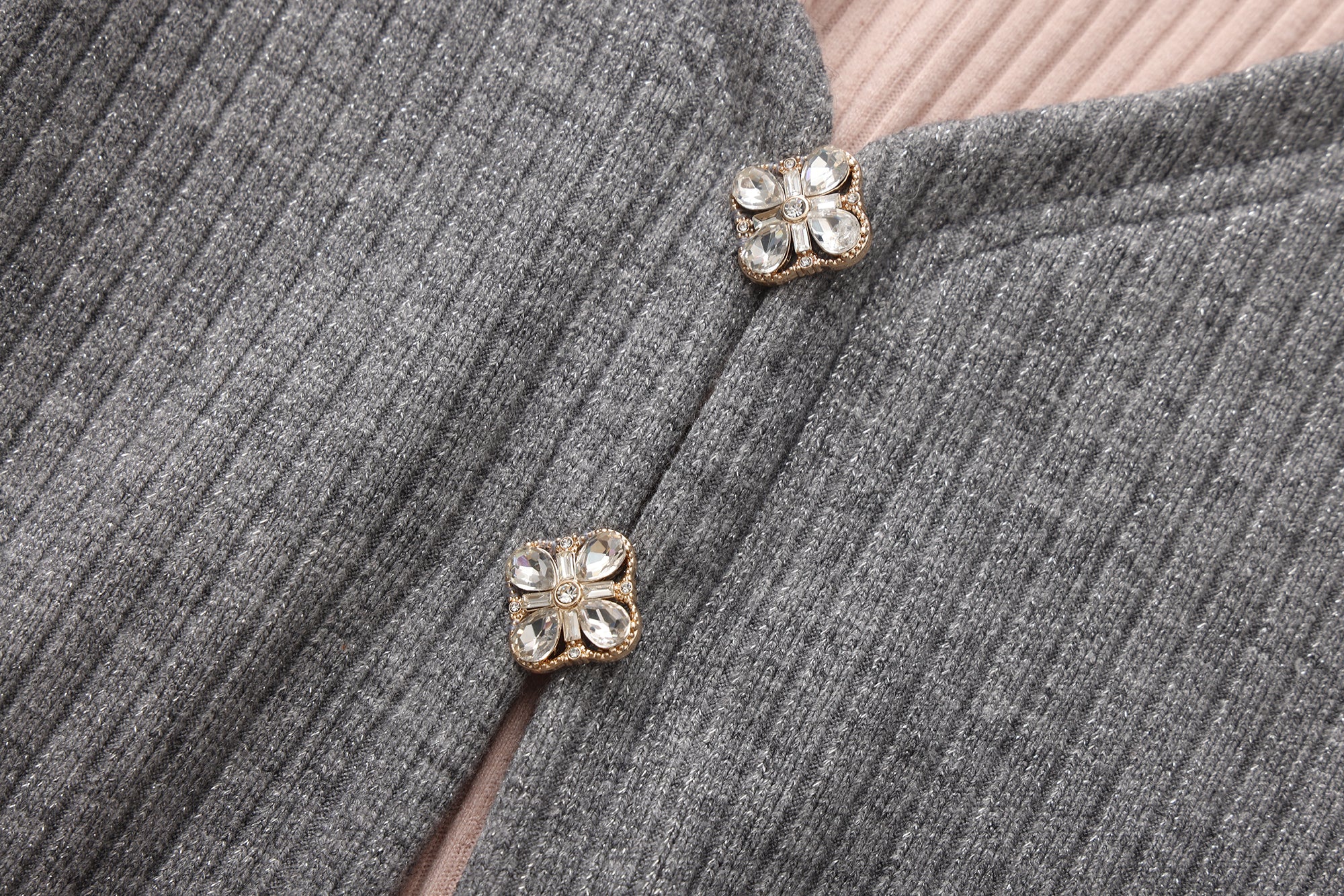 Grey Two-Piece Diamond-Studded Button-Up Strapless Cardigan