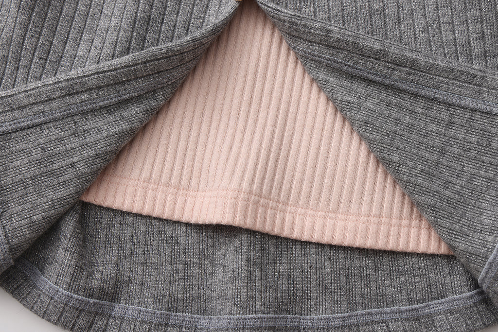 Grey Two-Piece Diamond-Studded Button-Up Strapless Cardigan