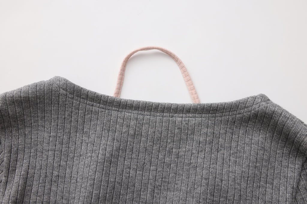 Grey Two-Piece Diamond-Studded Button-Up Strapless Cardigan