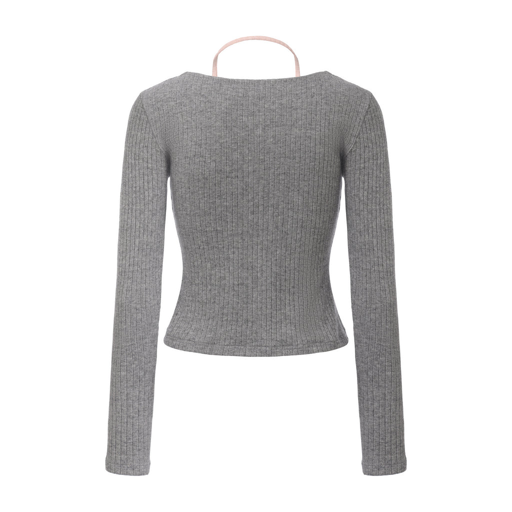 Grey Two-Piece Diamond-Studded Button-Up Strapless Cardigan