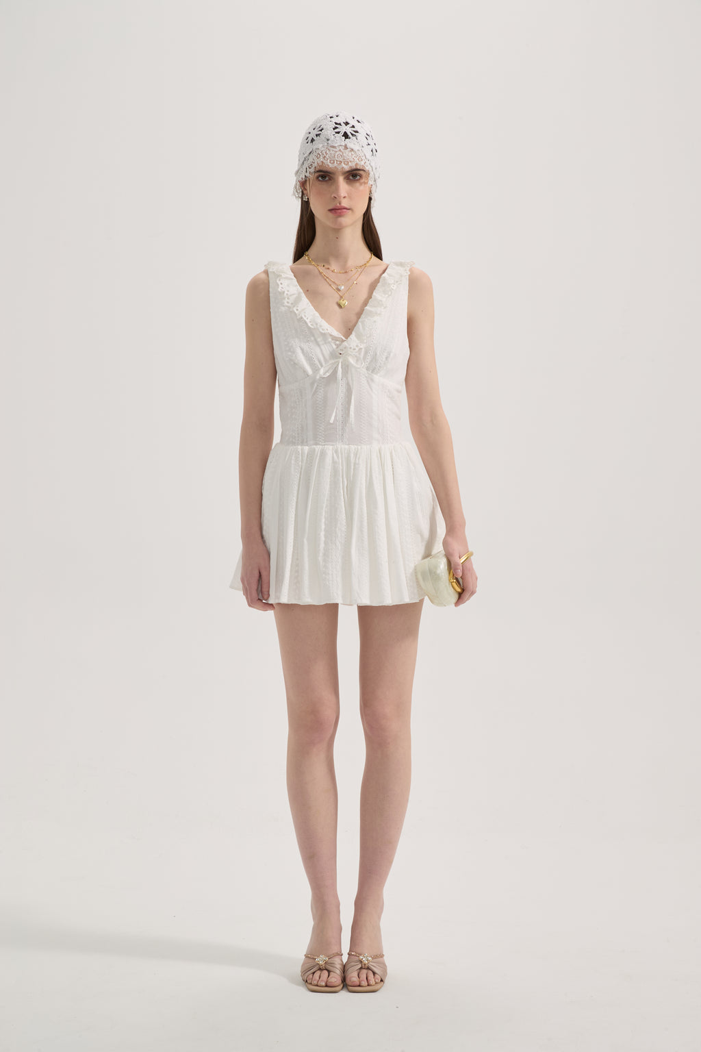 White Lace V-neck A-line Dress