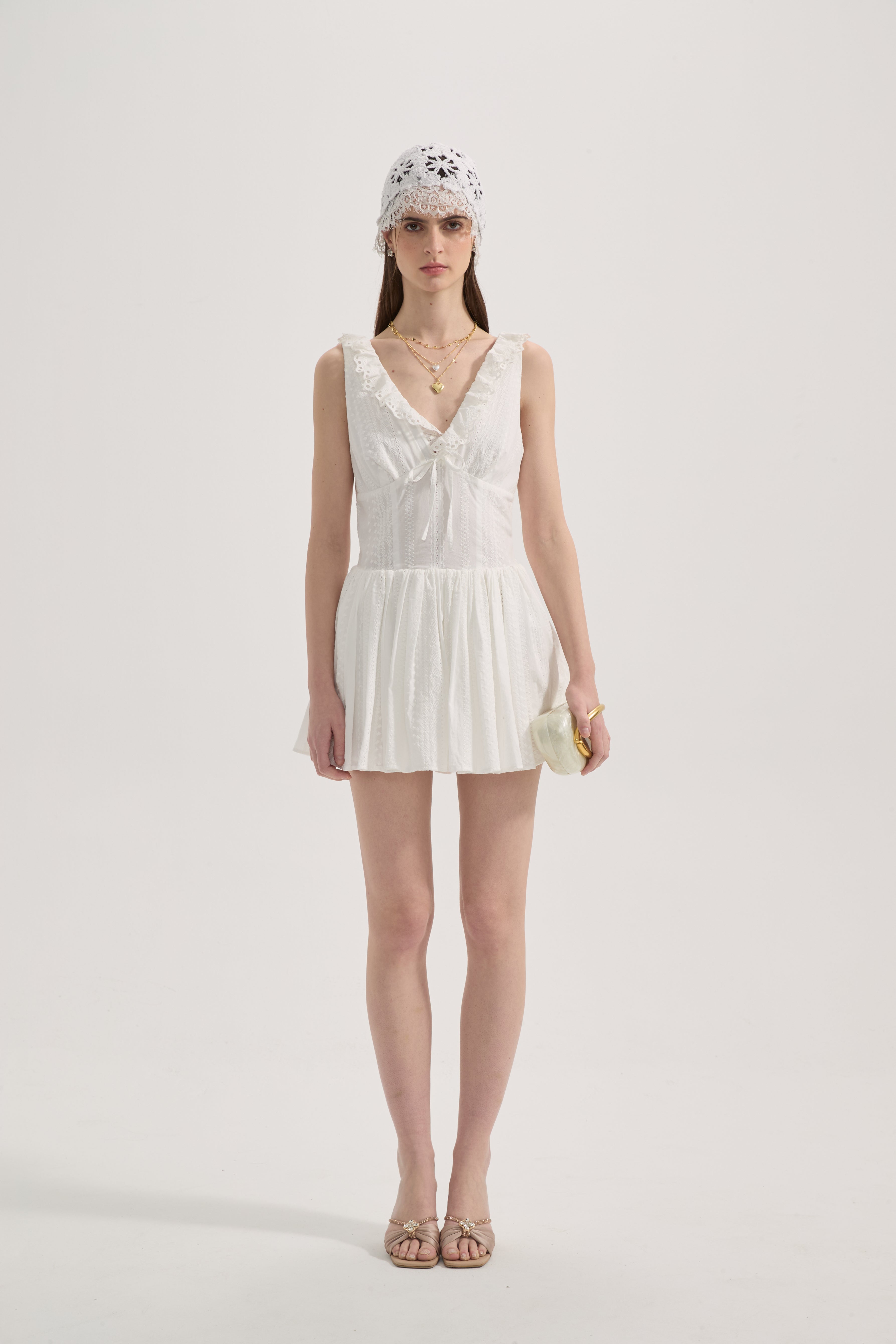 White Lace V-neck A-line Dress