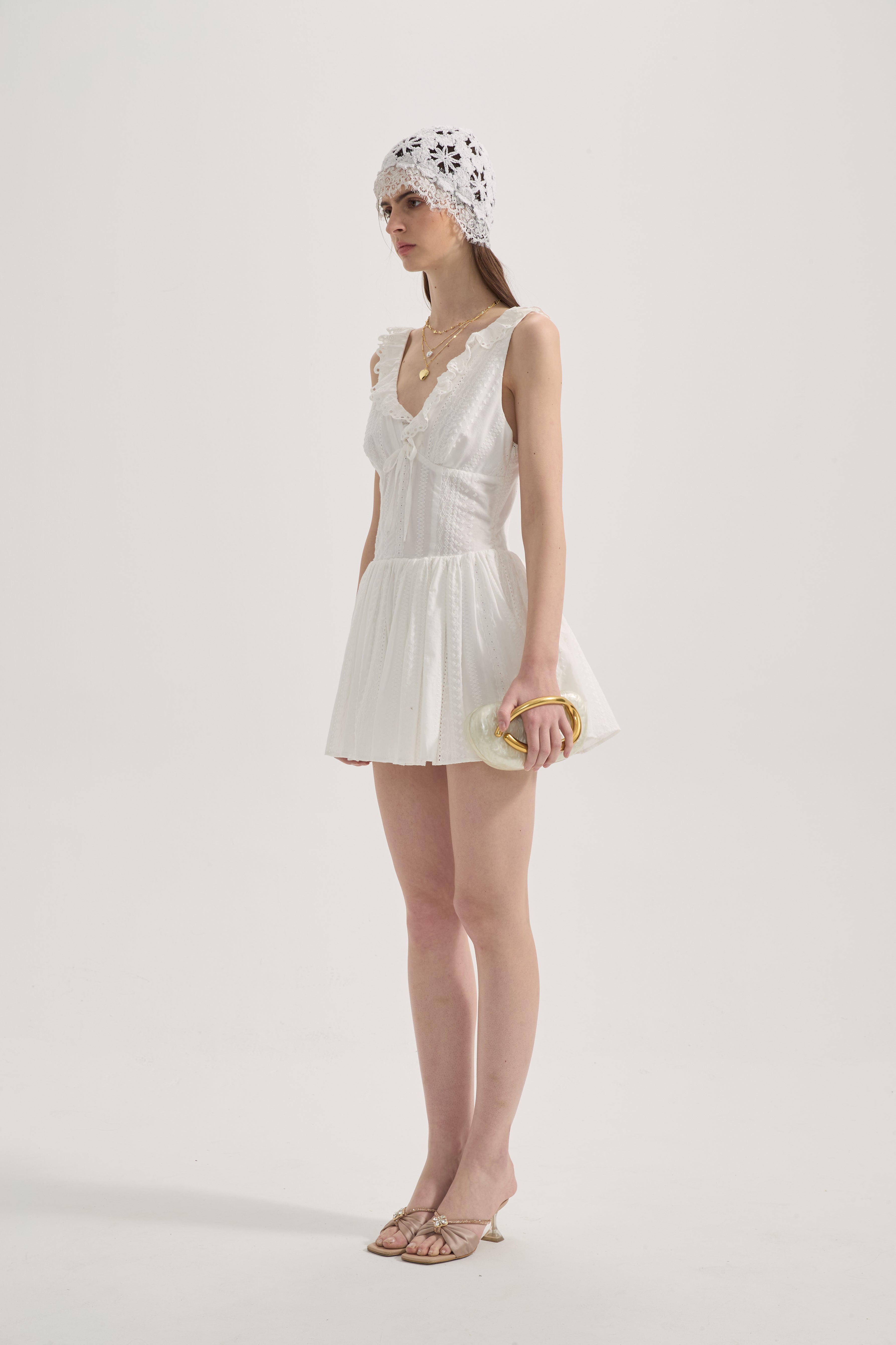 White Lace V-neck A-line Dress