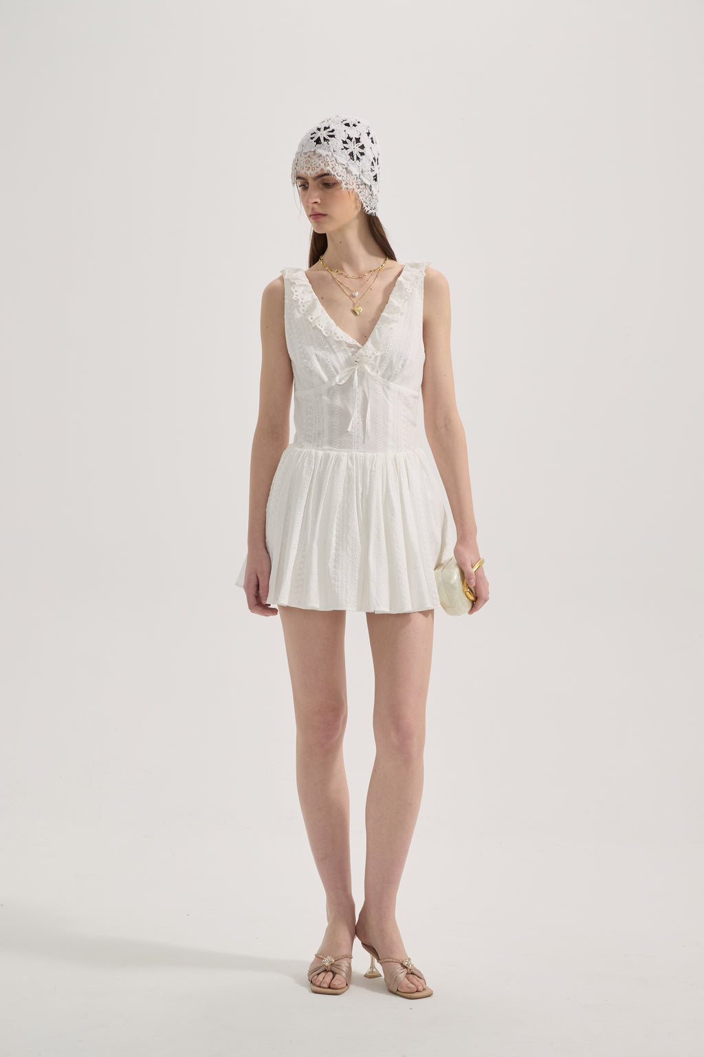 White Lace V-neck A-line Dress