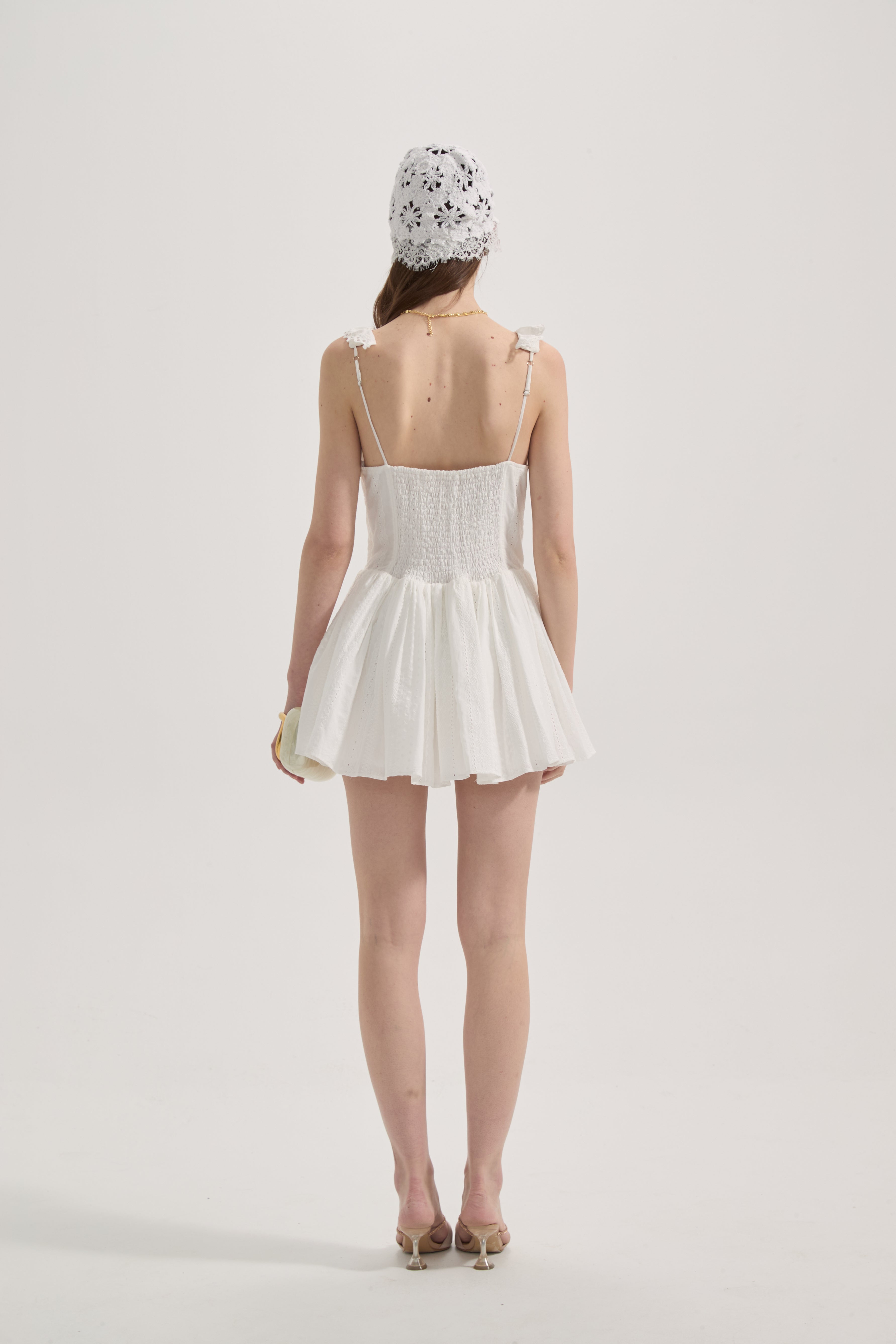 White Lace V-neck A-line Dress