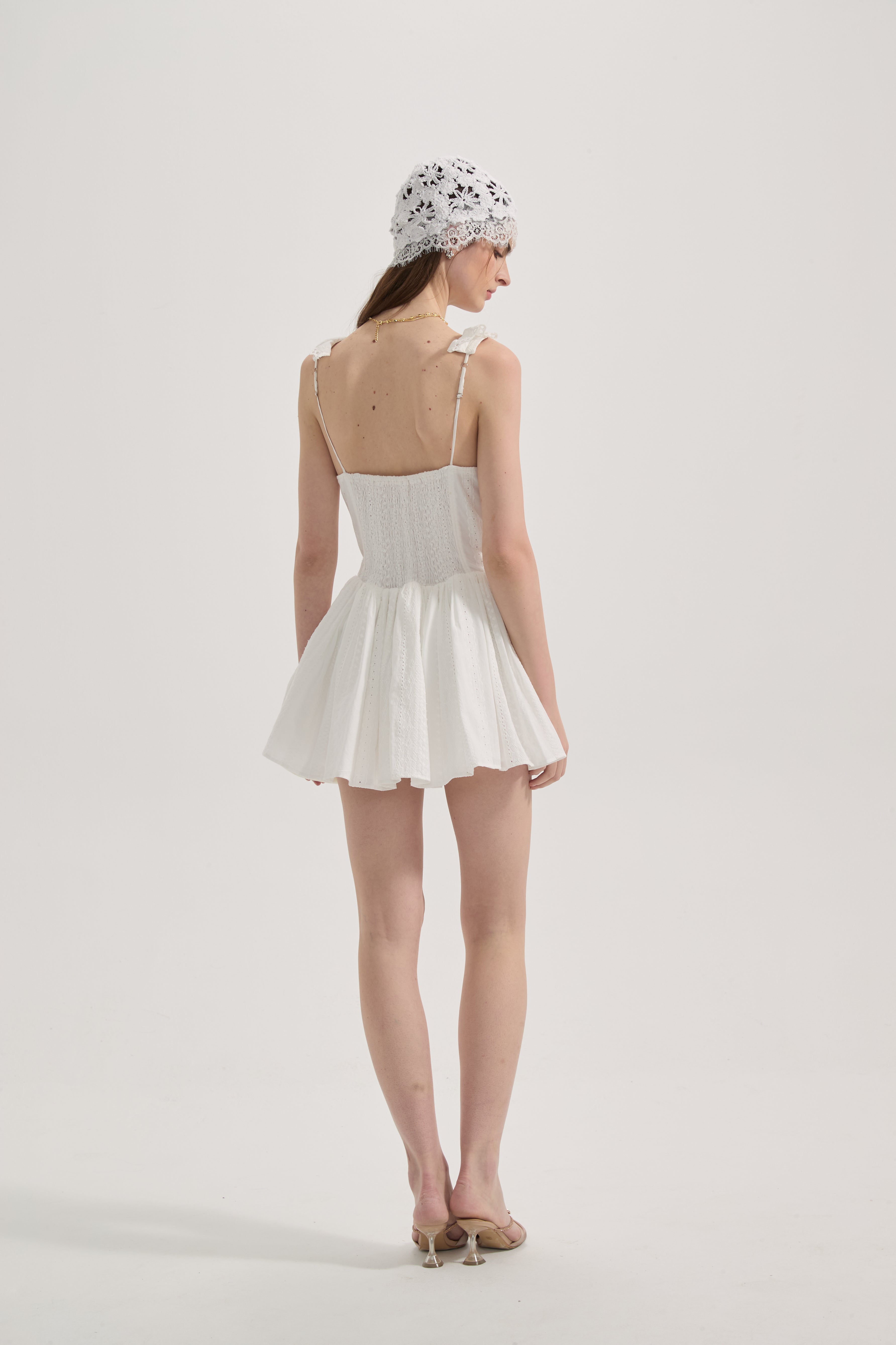White Lace V-neck A-line Dress