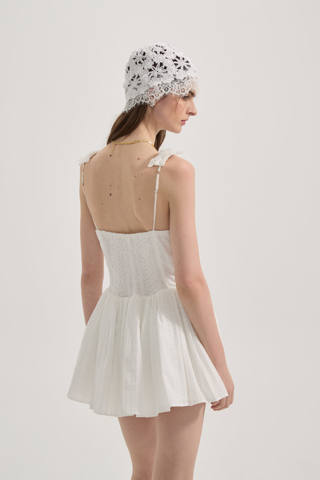 White Lace V-neck A-line Dress