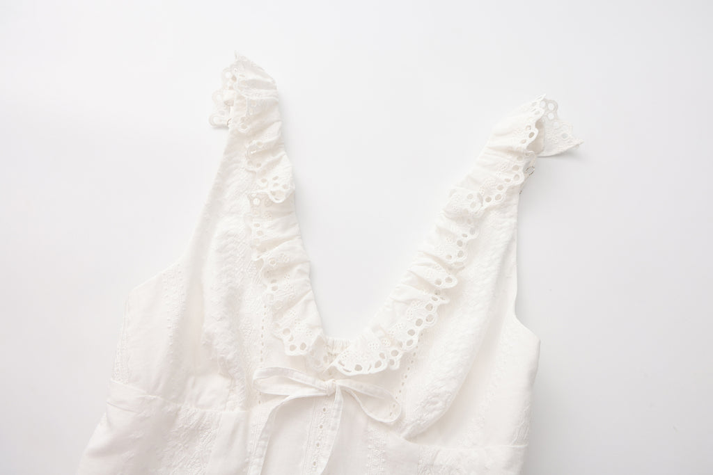 White Lace V-neck A-line Dress