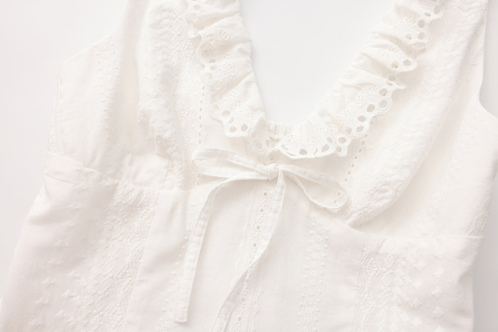 White Lace V-neck A-line Dress