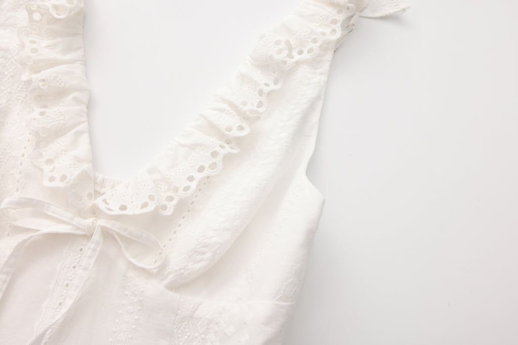 White Lace V-neck A-line Dress