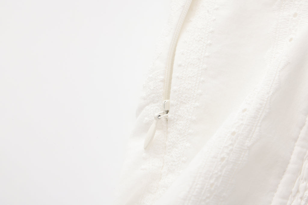 White Lace V-neck A-line Dress