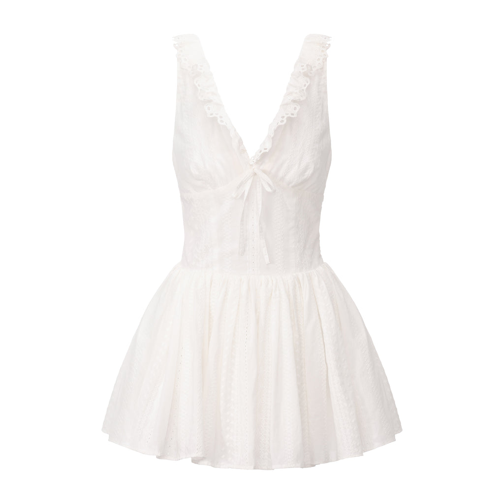 White Lace V-neck A-line Dress