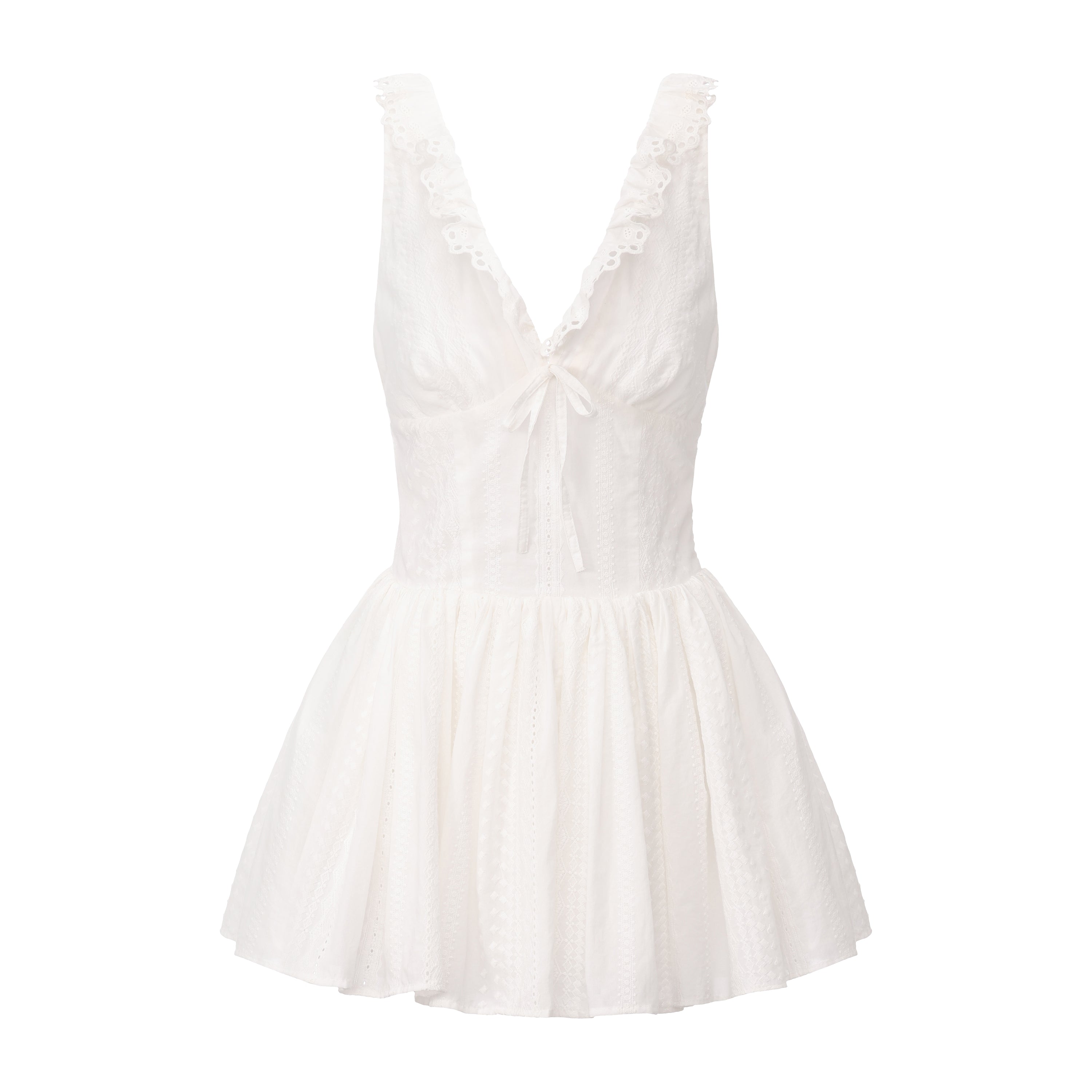 White Lace V-neck A-line Dress