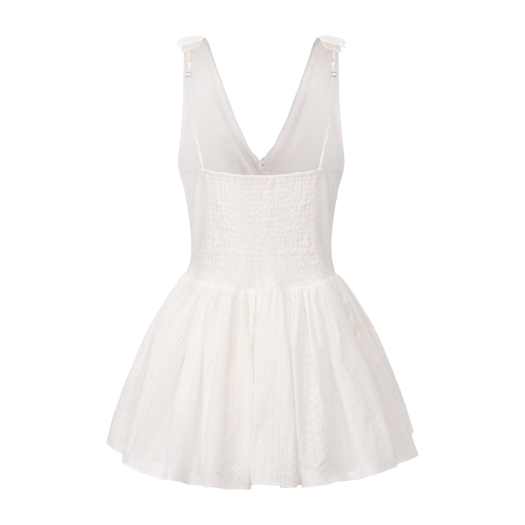 White Lace V-neck A-line Dress