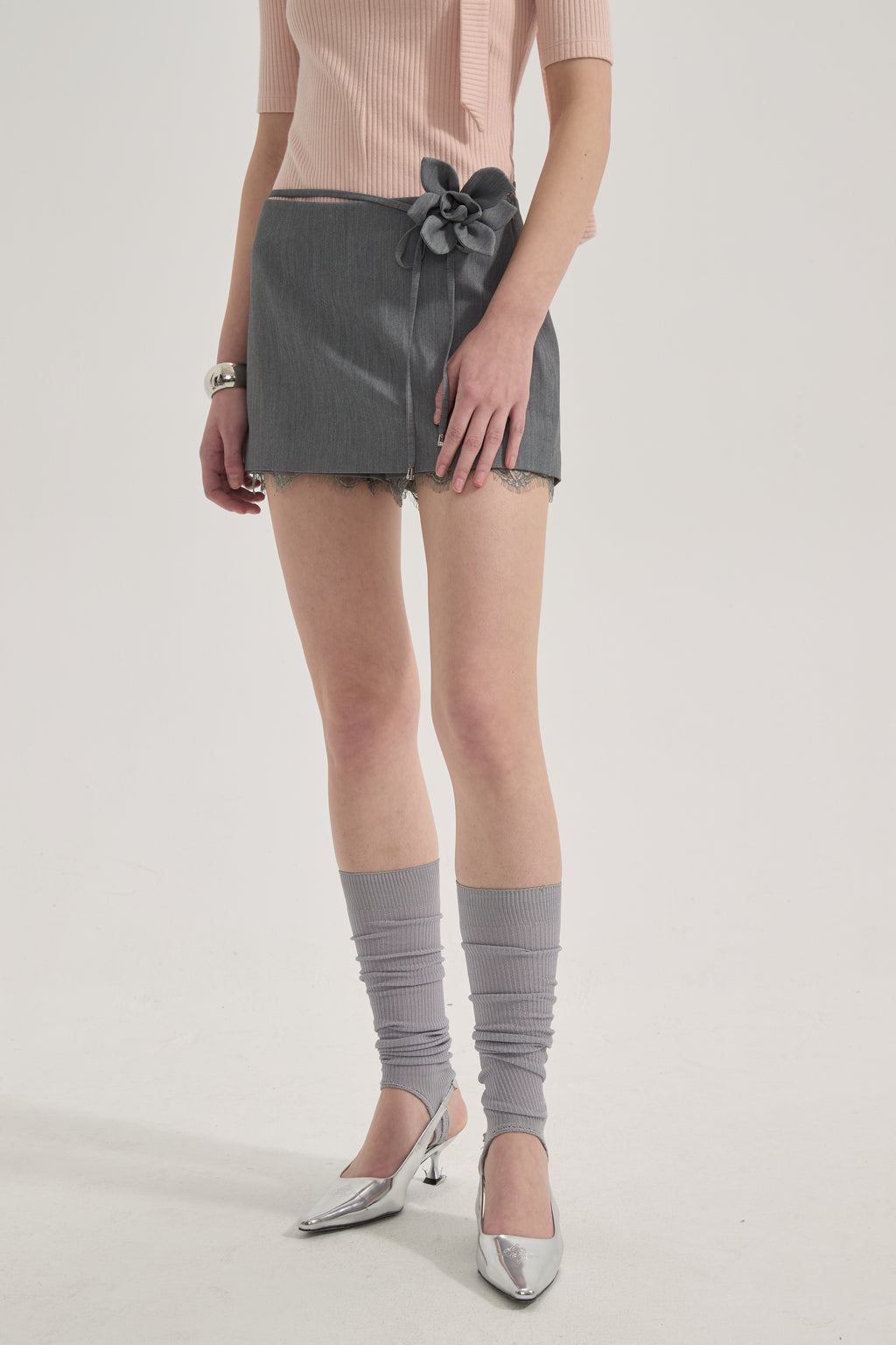 Grey A-line Lace Short Skirt