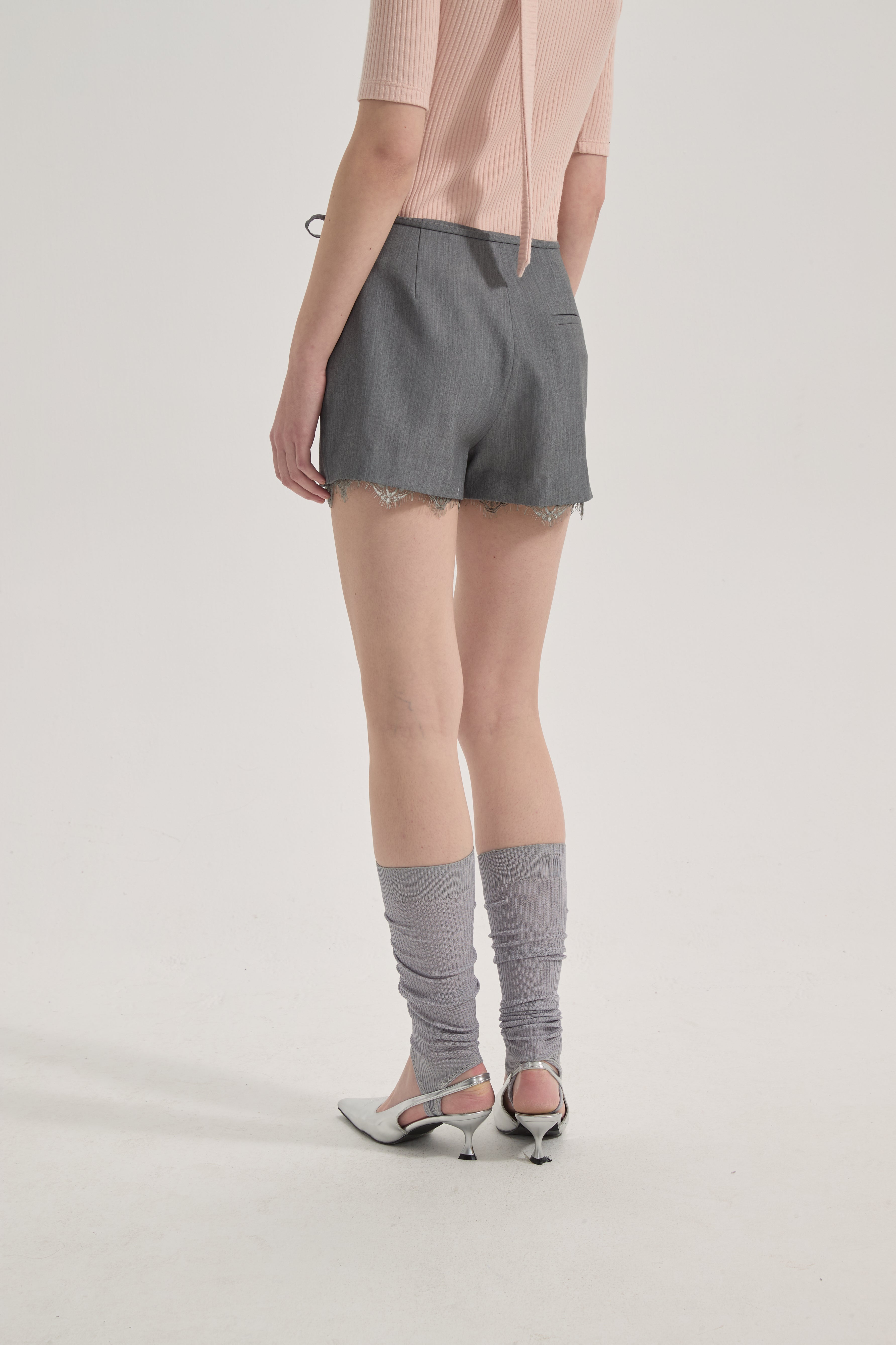 Grey A-line Lace Short Skirt