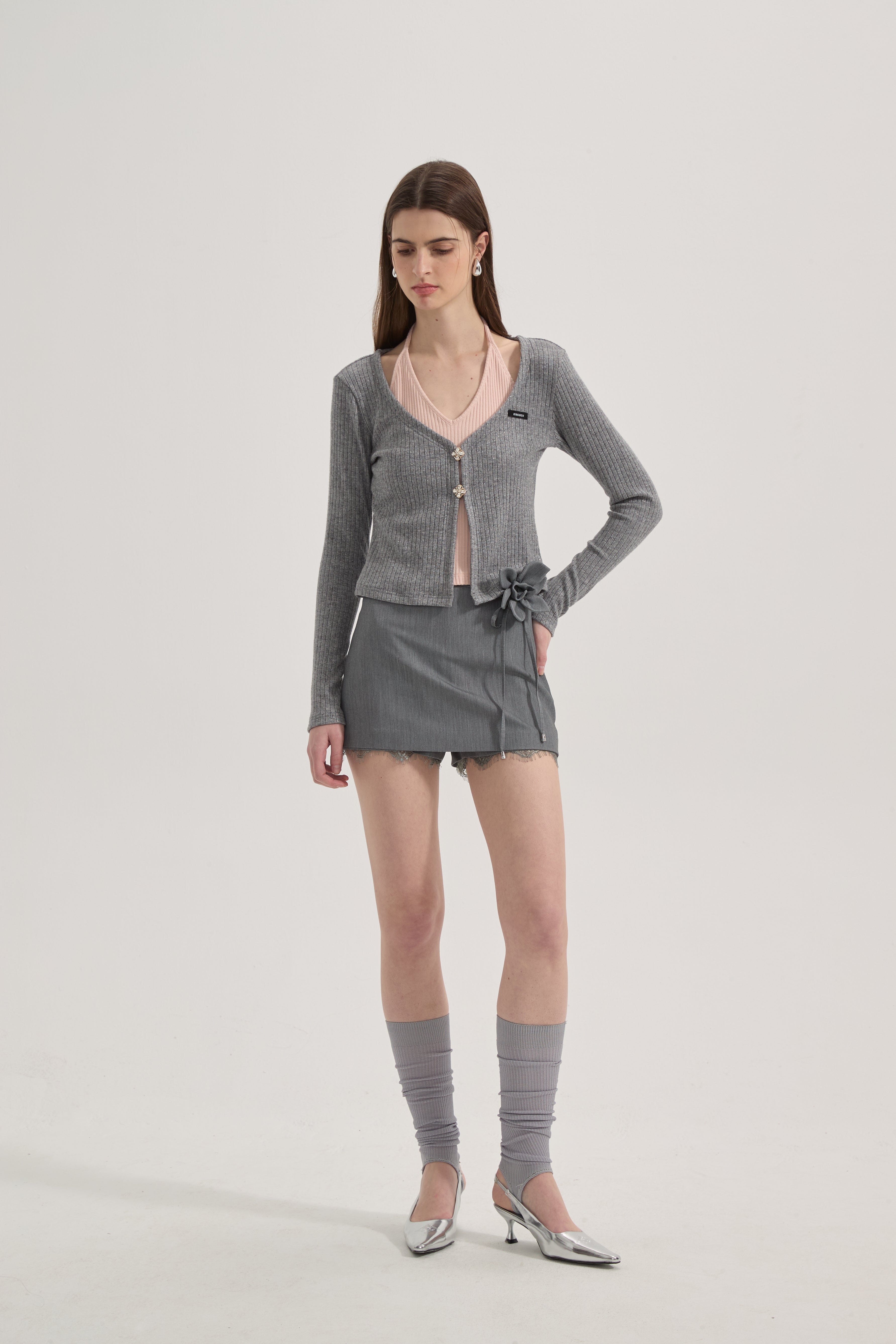 Grey A-line Lace Short Skirt